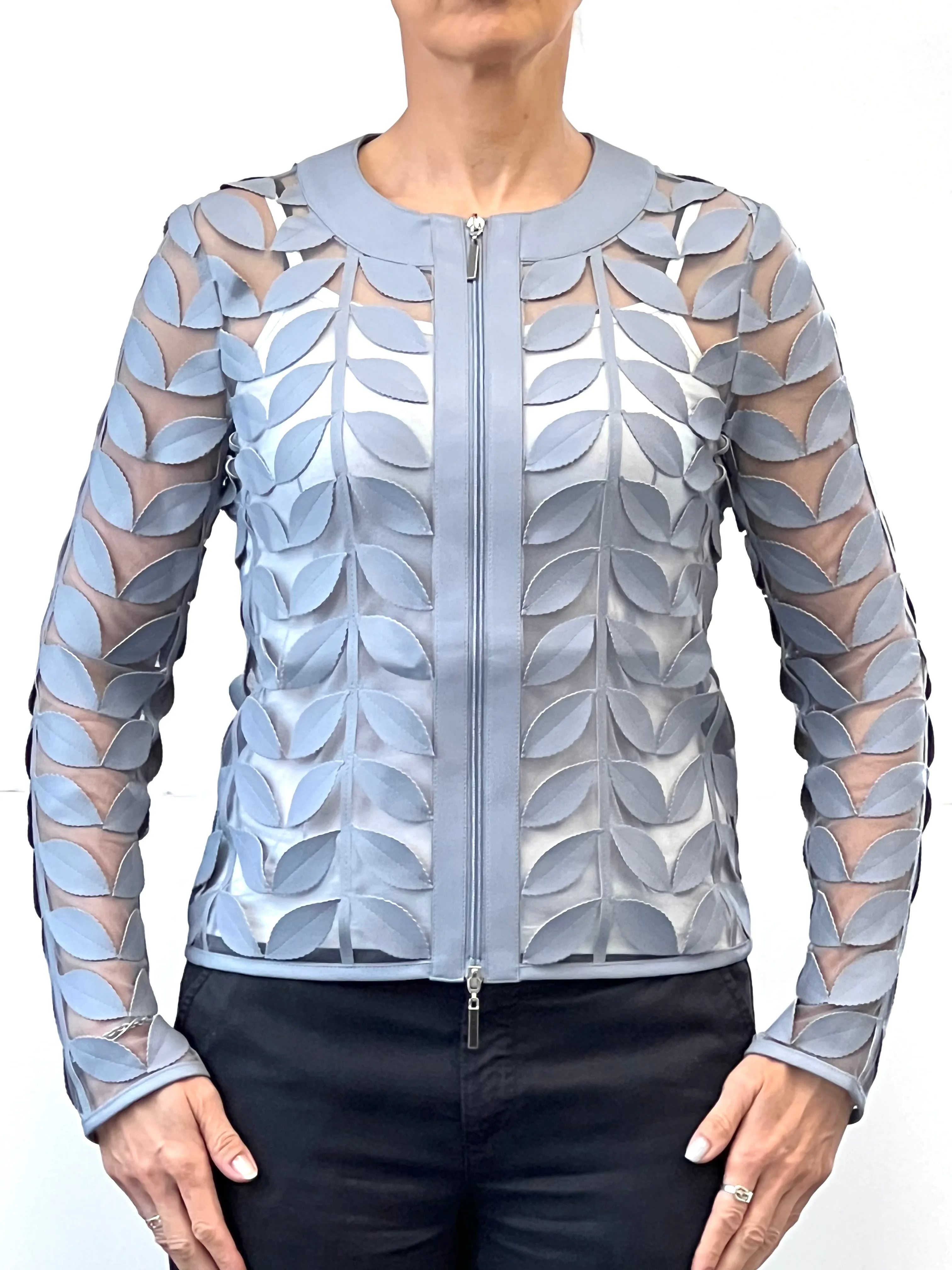 Faux Leather leaves jacket (Dusty Blue)