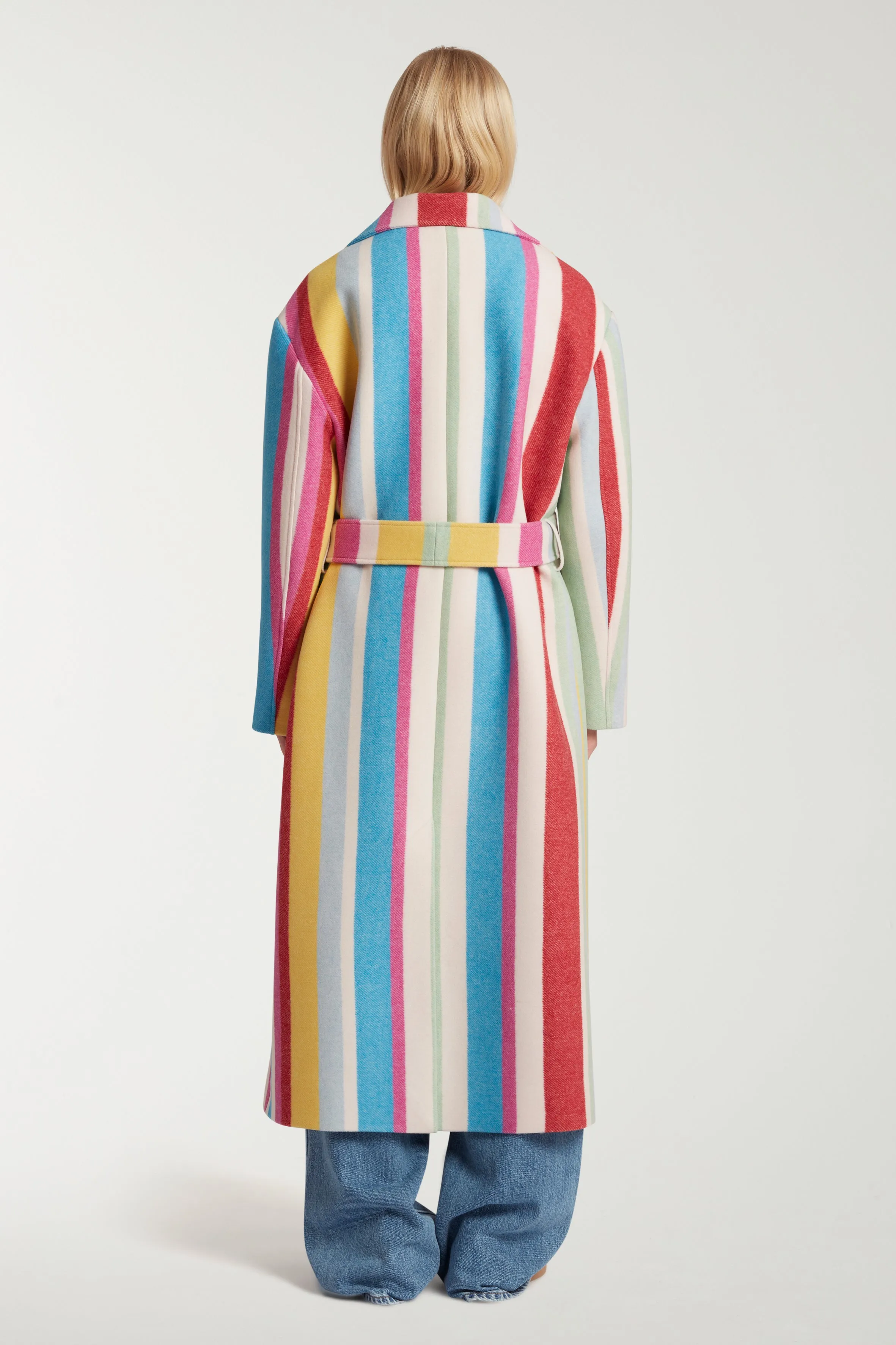 Funnnel Neck Striped Coat