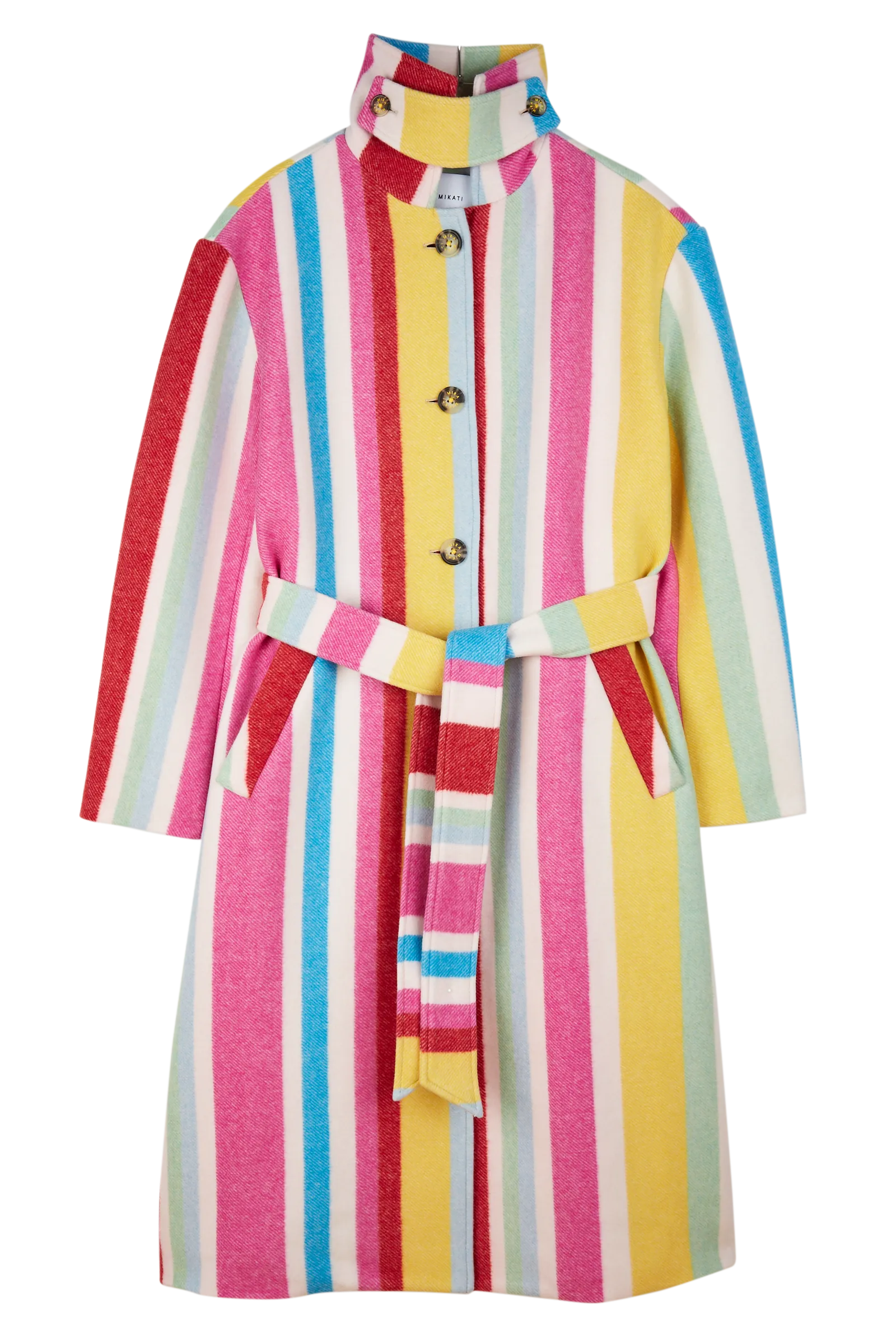 Funnnel Neck Striped Coat