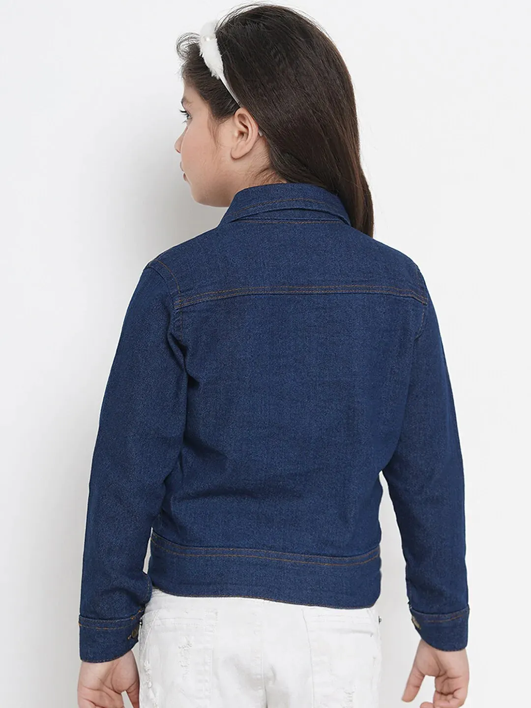 Girls Blue Solid Lightweight Denim Jacket