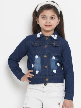 Girls Blue Solid Lightweight Denim Jacket