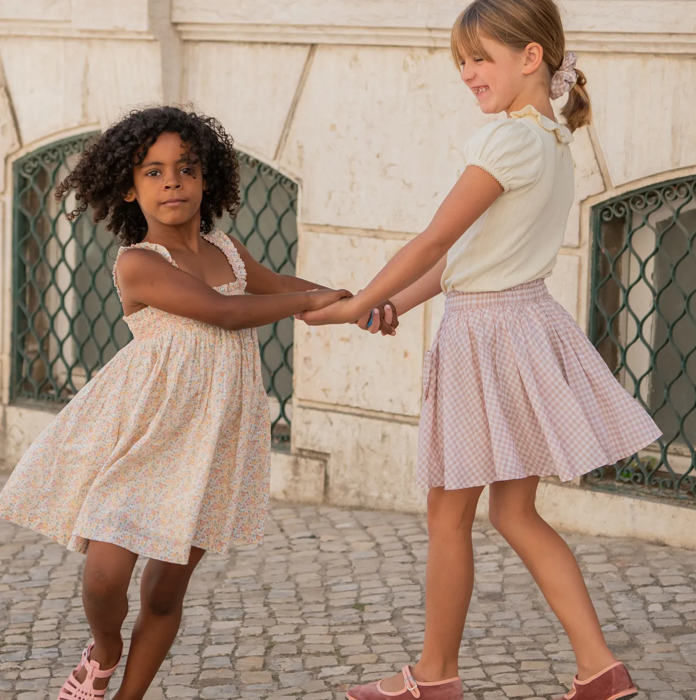 girls brown gingham skirt