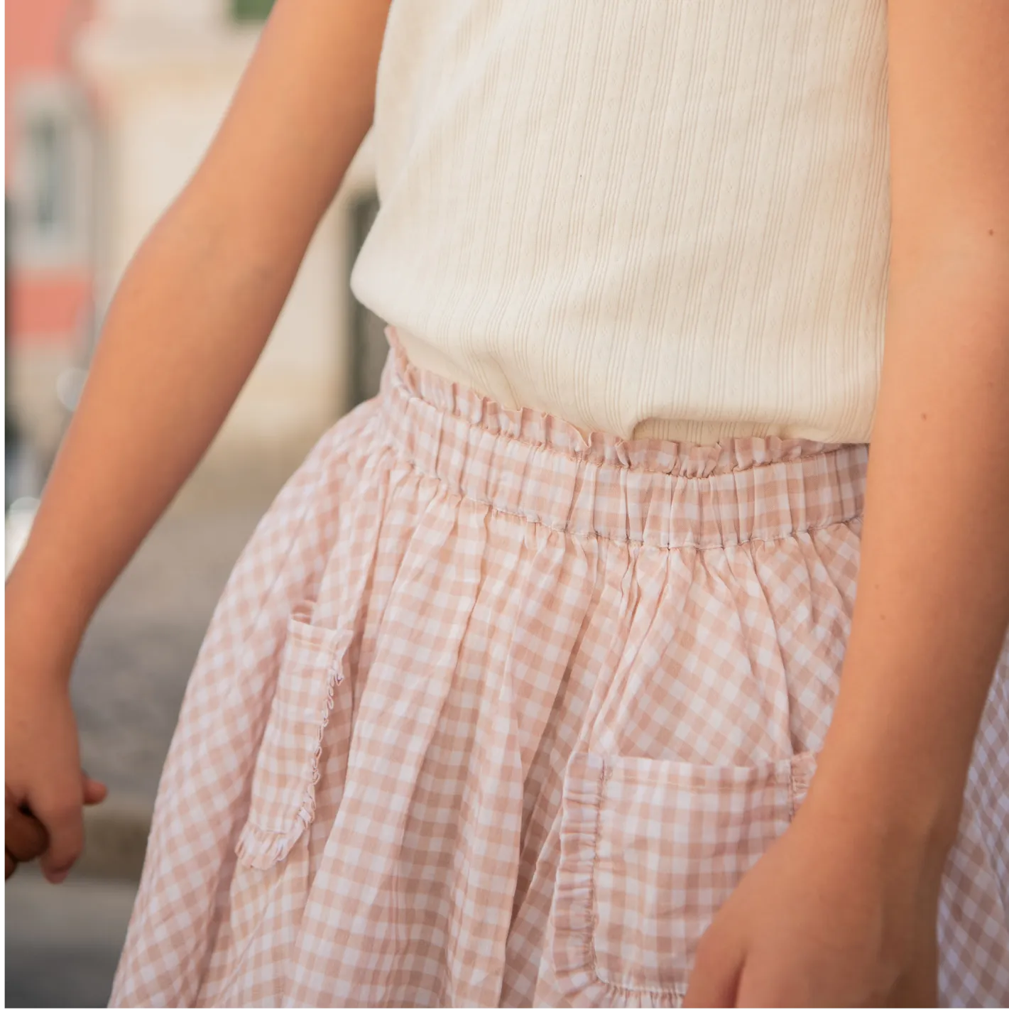 girls brown gingham skirt