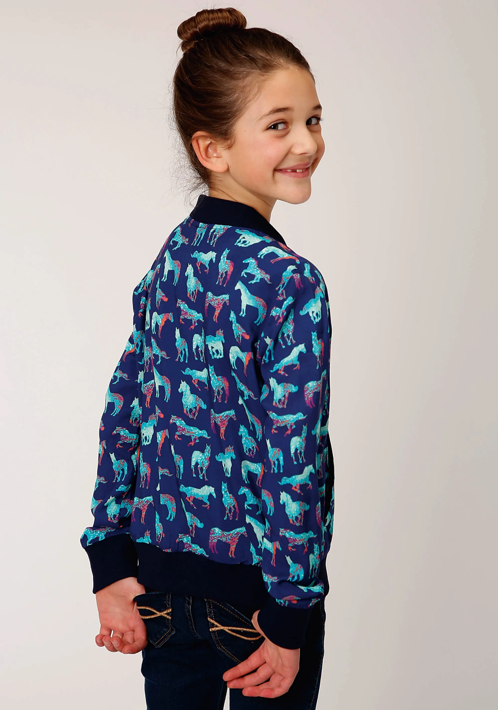 GIRLS ZIP  PRINT RAYON BOMBER STYLE JACKET FRONT JACKET