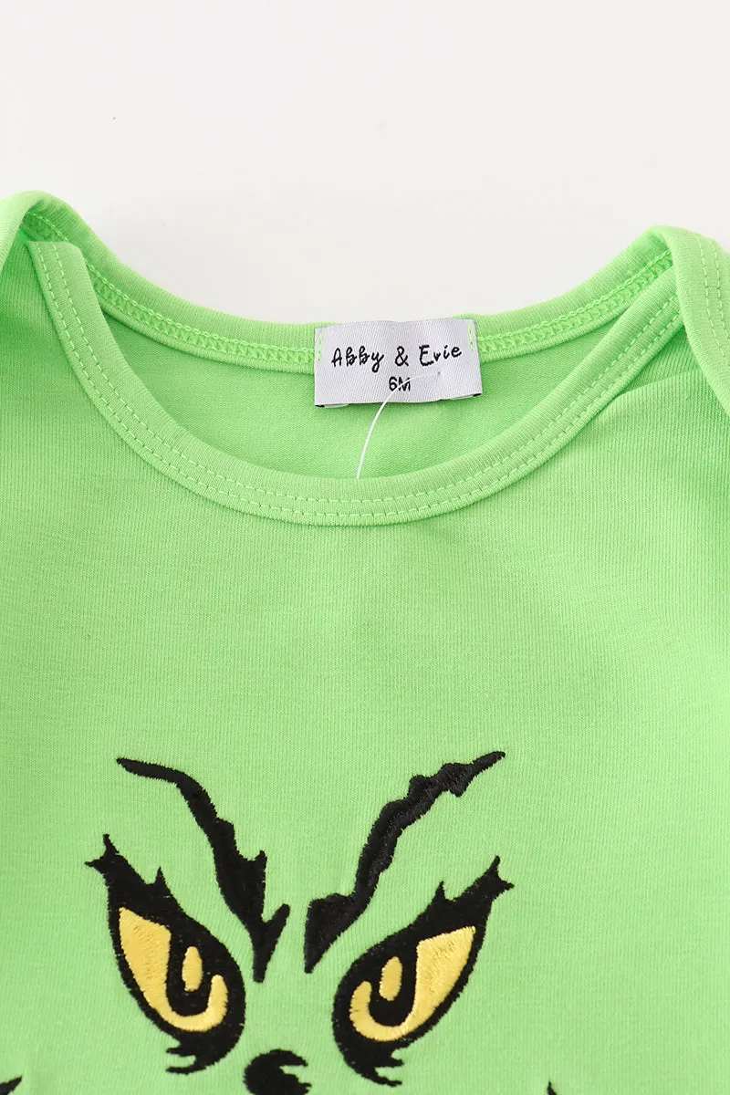 Green grinch embroidery boy romper