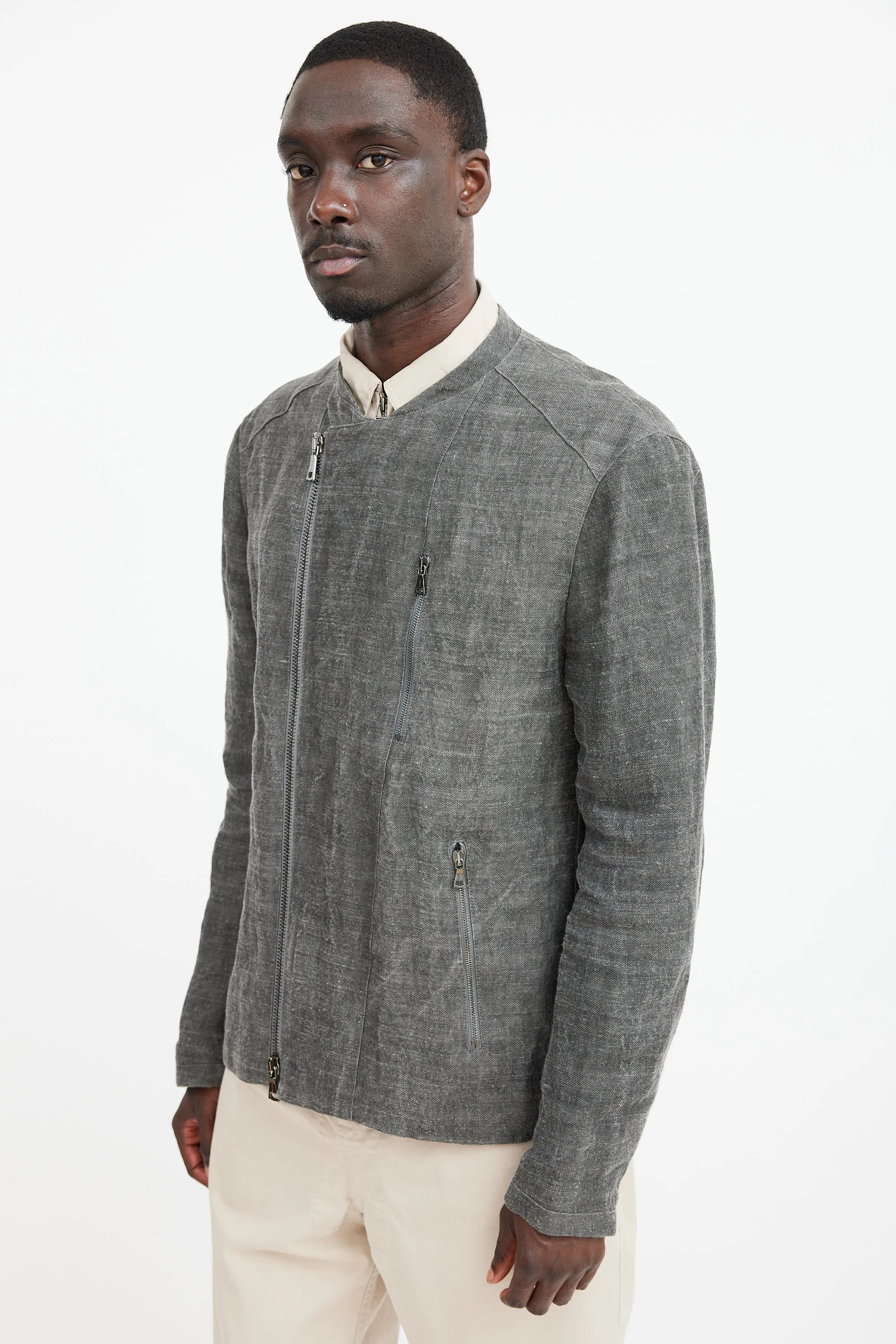 Grey Linen Moto Jacket