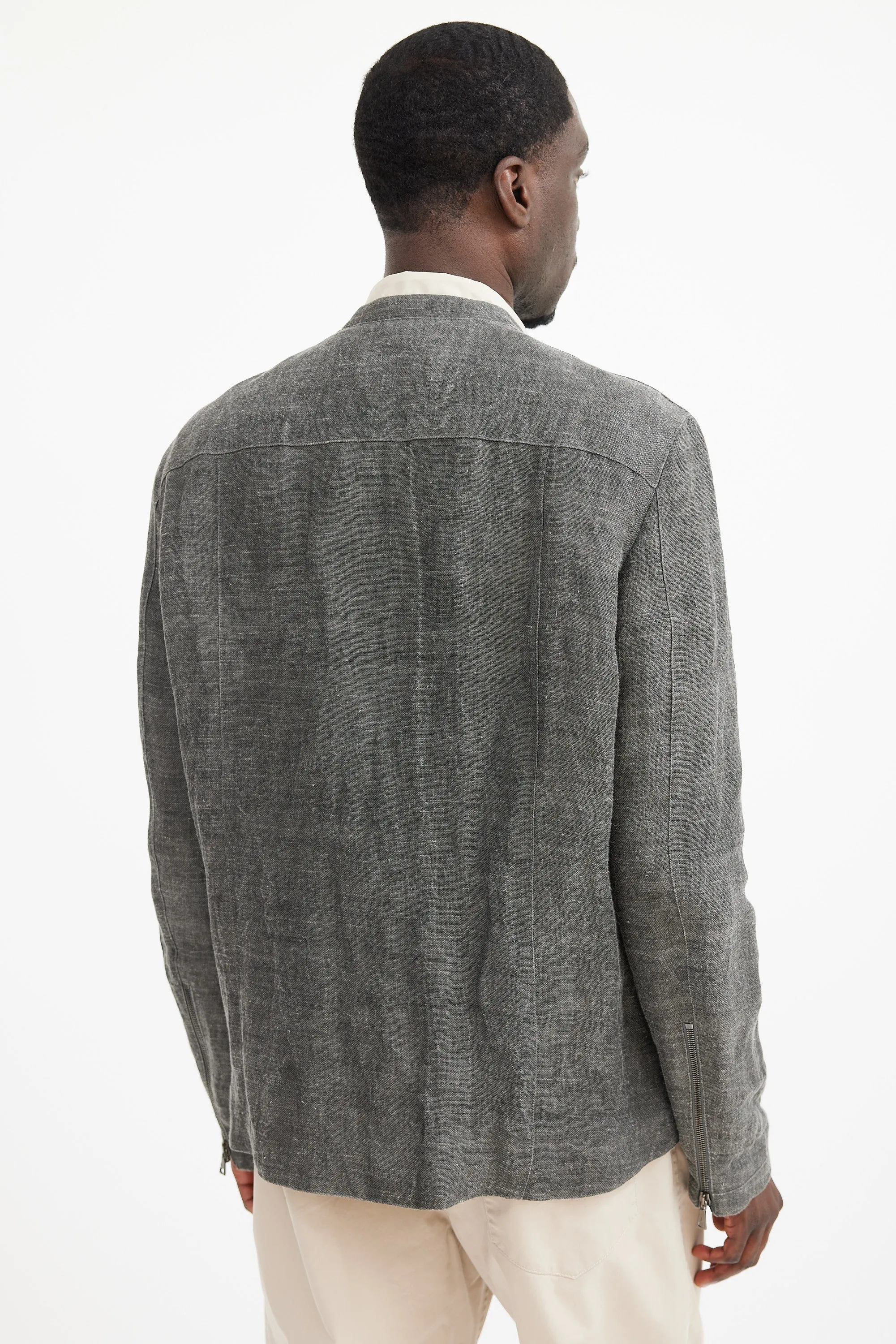 Grey Linen Moto Jacket