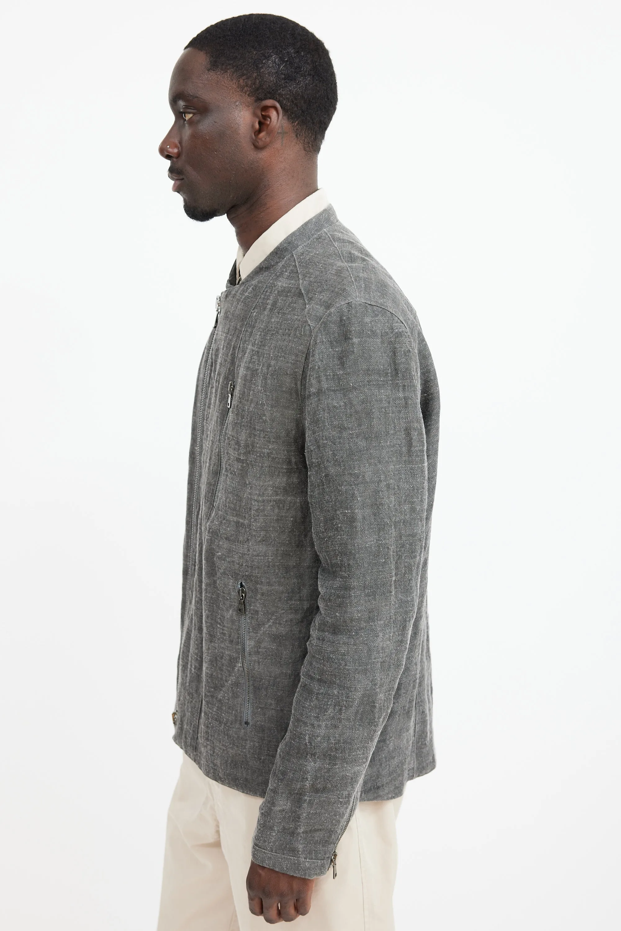 Grey Linen Moto Jacket