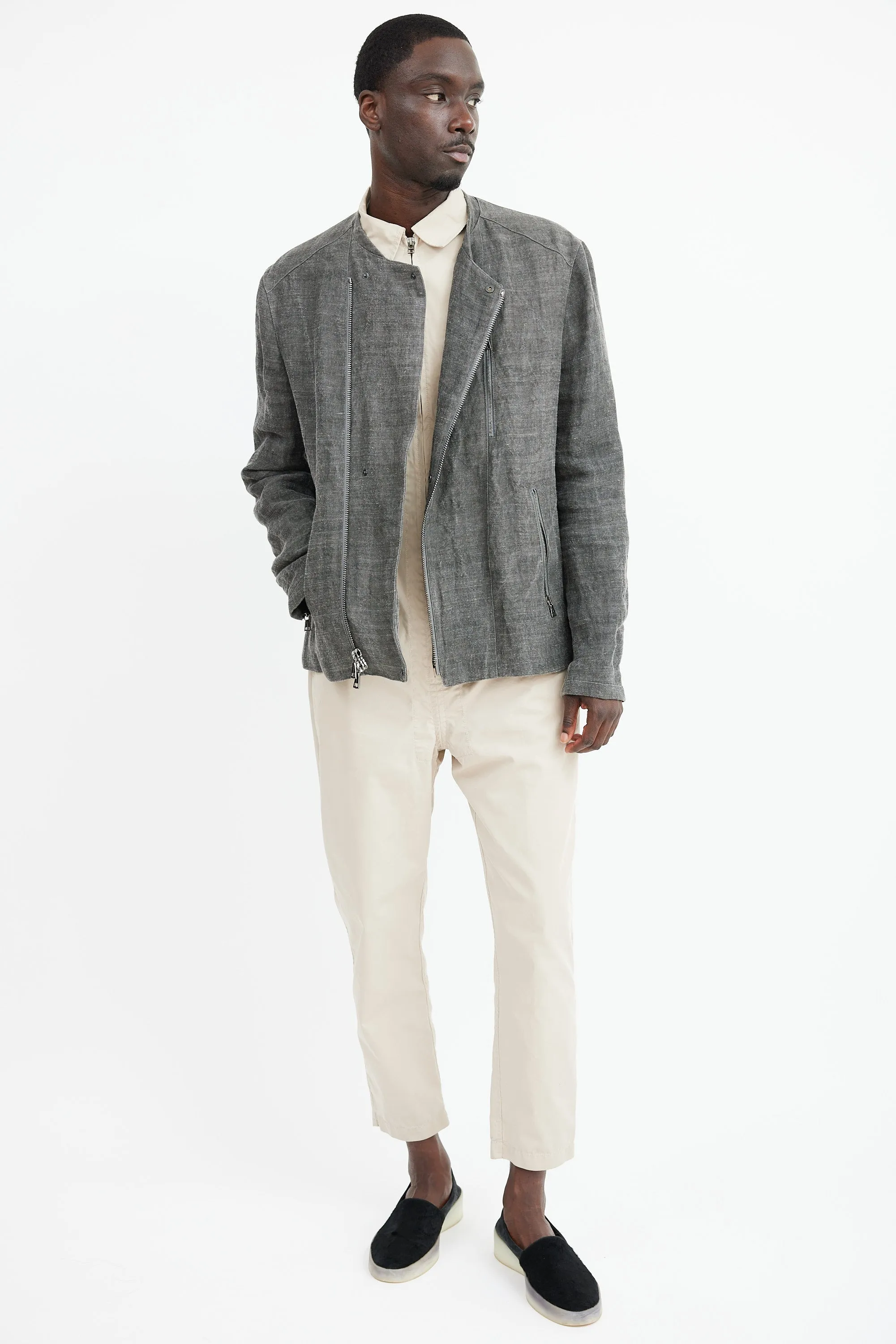 Grey Linen Moto Jacket