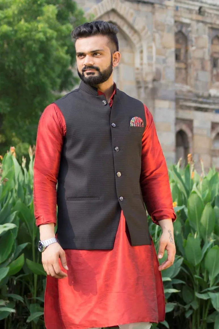 Imported Rayon Black Modi Nehru Jacket