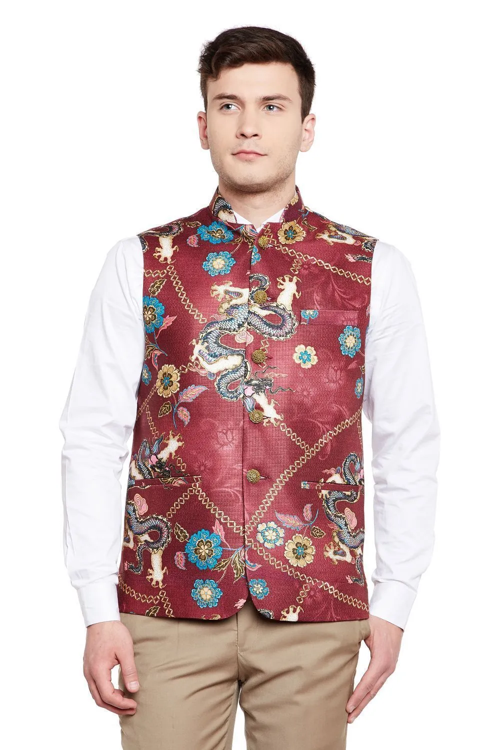 Imported Rayon MulticolouRed Modi Nehru Jacket