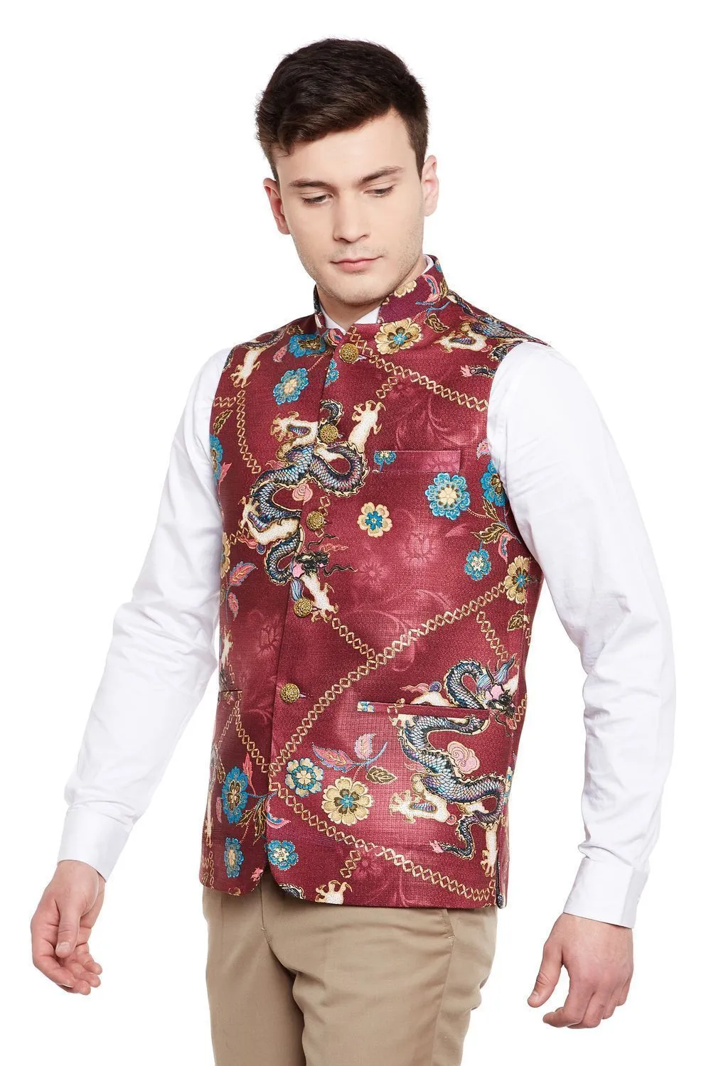 Imported Rayon MulticolouRed Modi Nehru Jacket