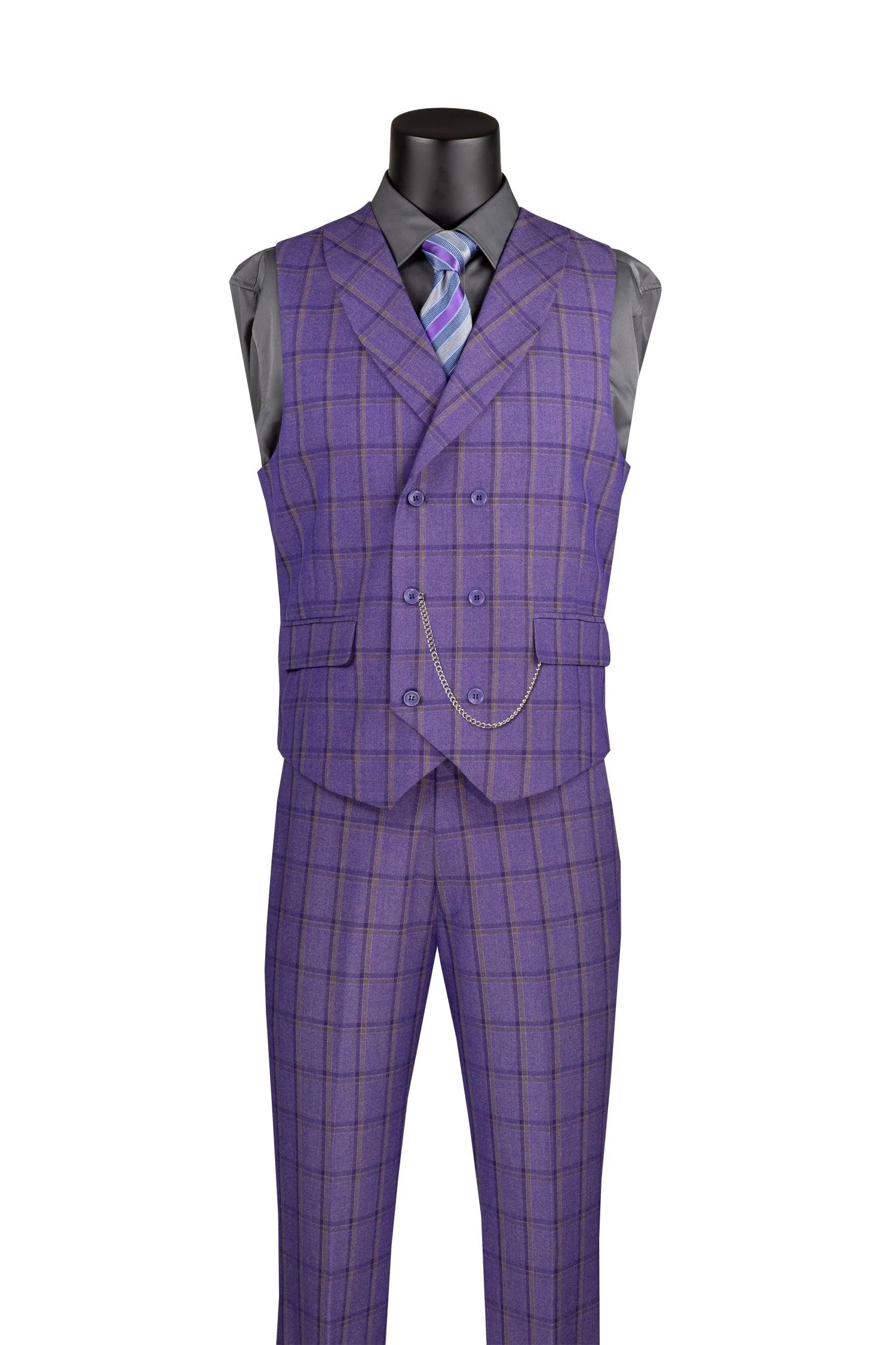 La Scale Collection-Windowpane Three Piece Suit - Purple