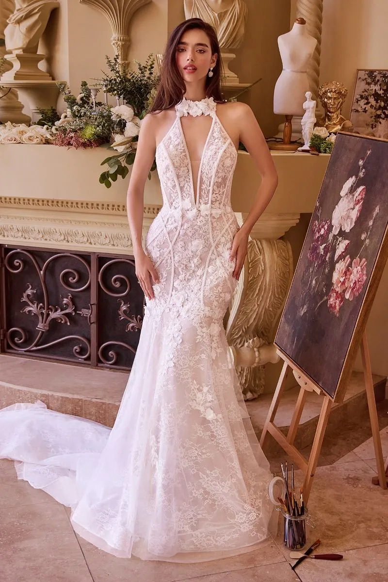 LACE HALTER NECK MERMAID WEDDING DRESS CDWL019