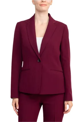 Le Suit Notched Collar One Button Jacket With Button Hook Zipper Closure Pockets Crepe Pants Suit (Petite)