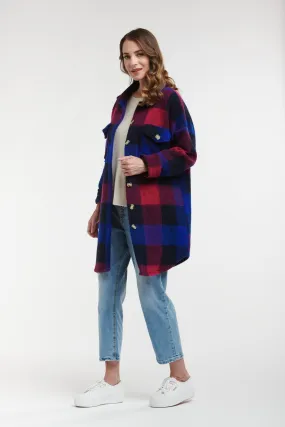 Long Line Plaid Jacket - Cobalt/Fuchsia