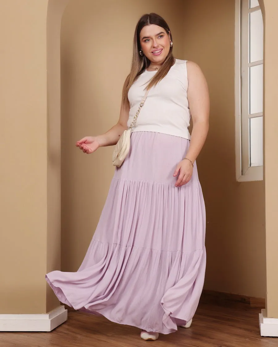 Long Solid Pleated Skirt