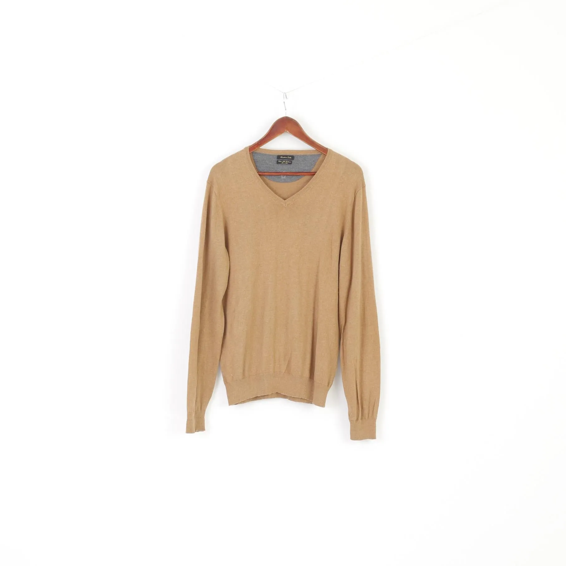 Massimo Dutti Men L Jumper Brown Soft Cotton Classic Vintage Logo Sweater