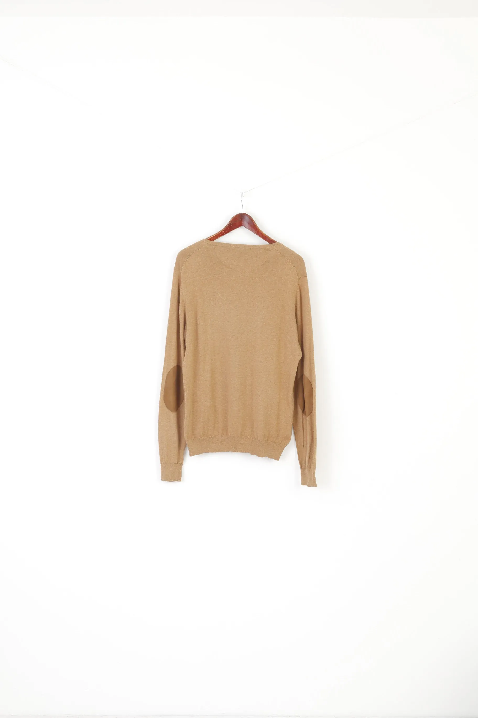 Massimo Dutti Men L Jumper Brown Soft Cotton Classic Vintage Logo Sweater