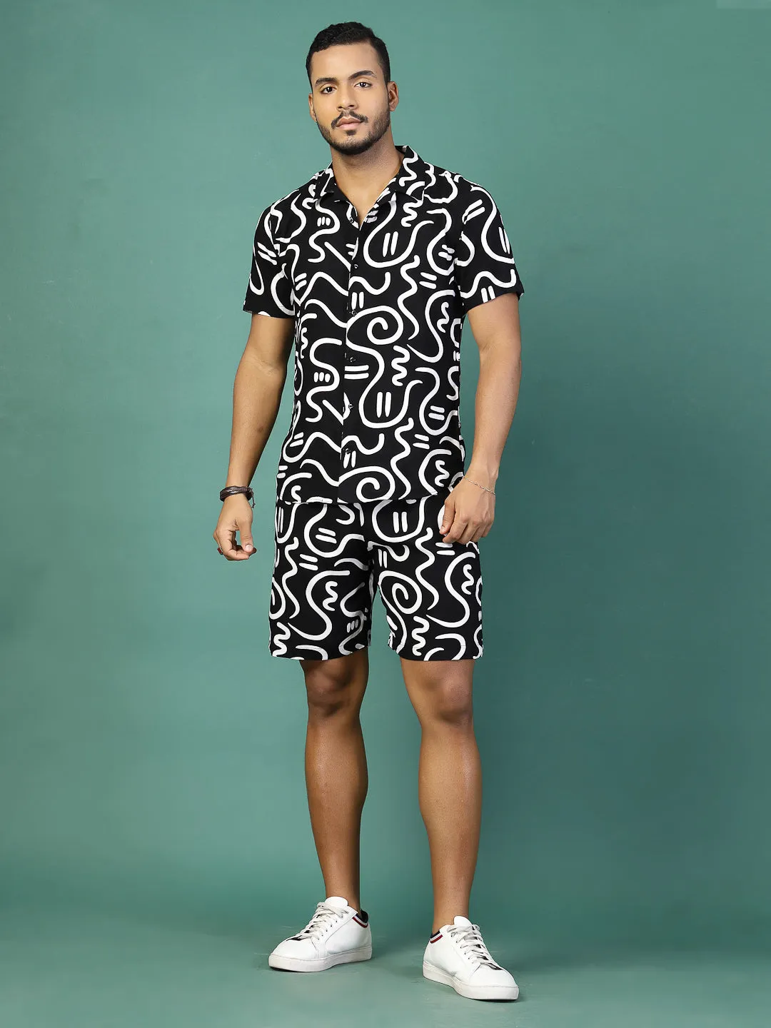 Men Abstract Printed Rayon Co-ords