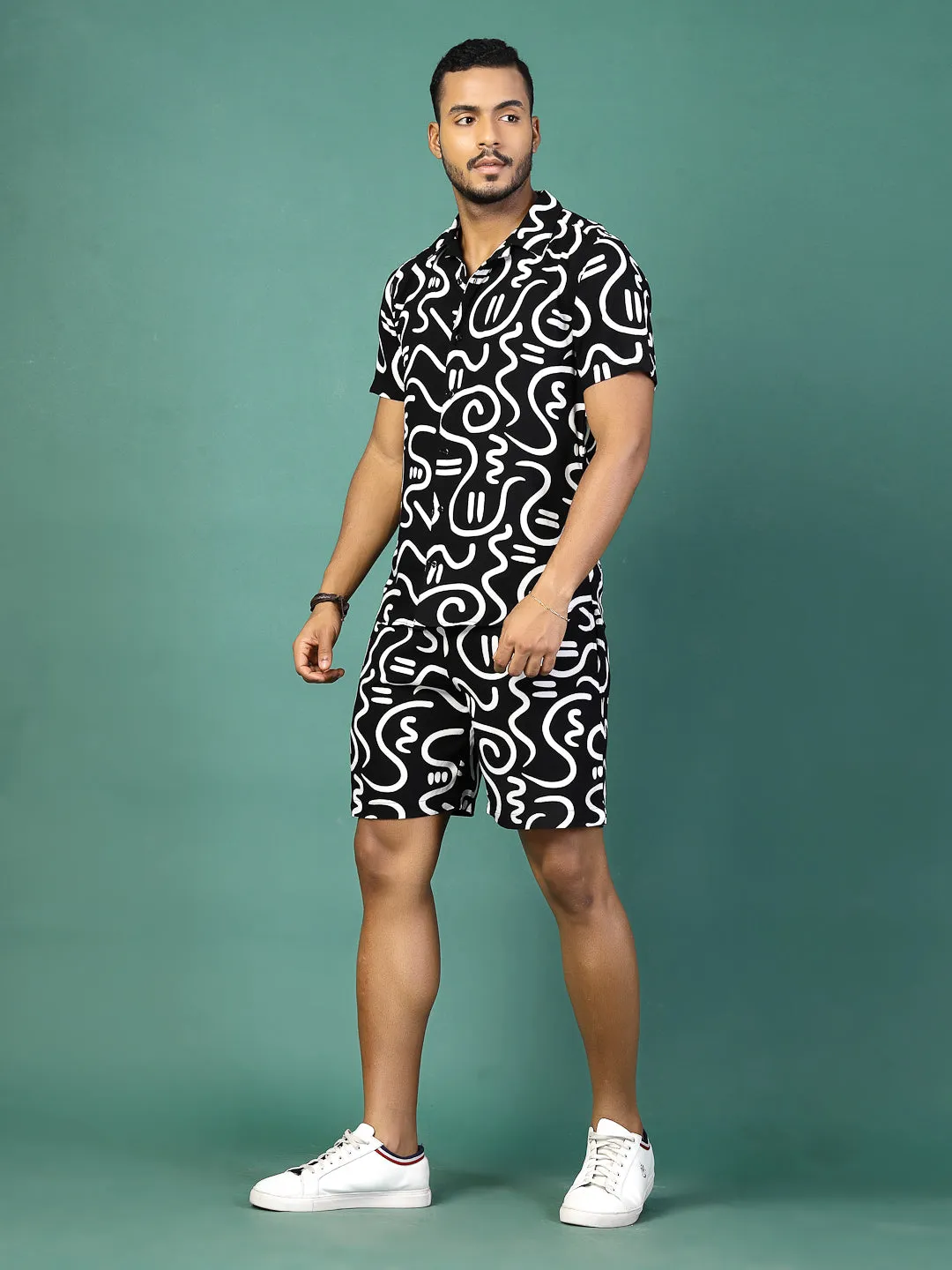 Men Abstract Printed Rayon Co-ords