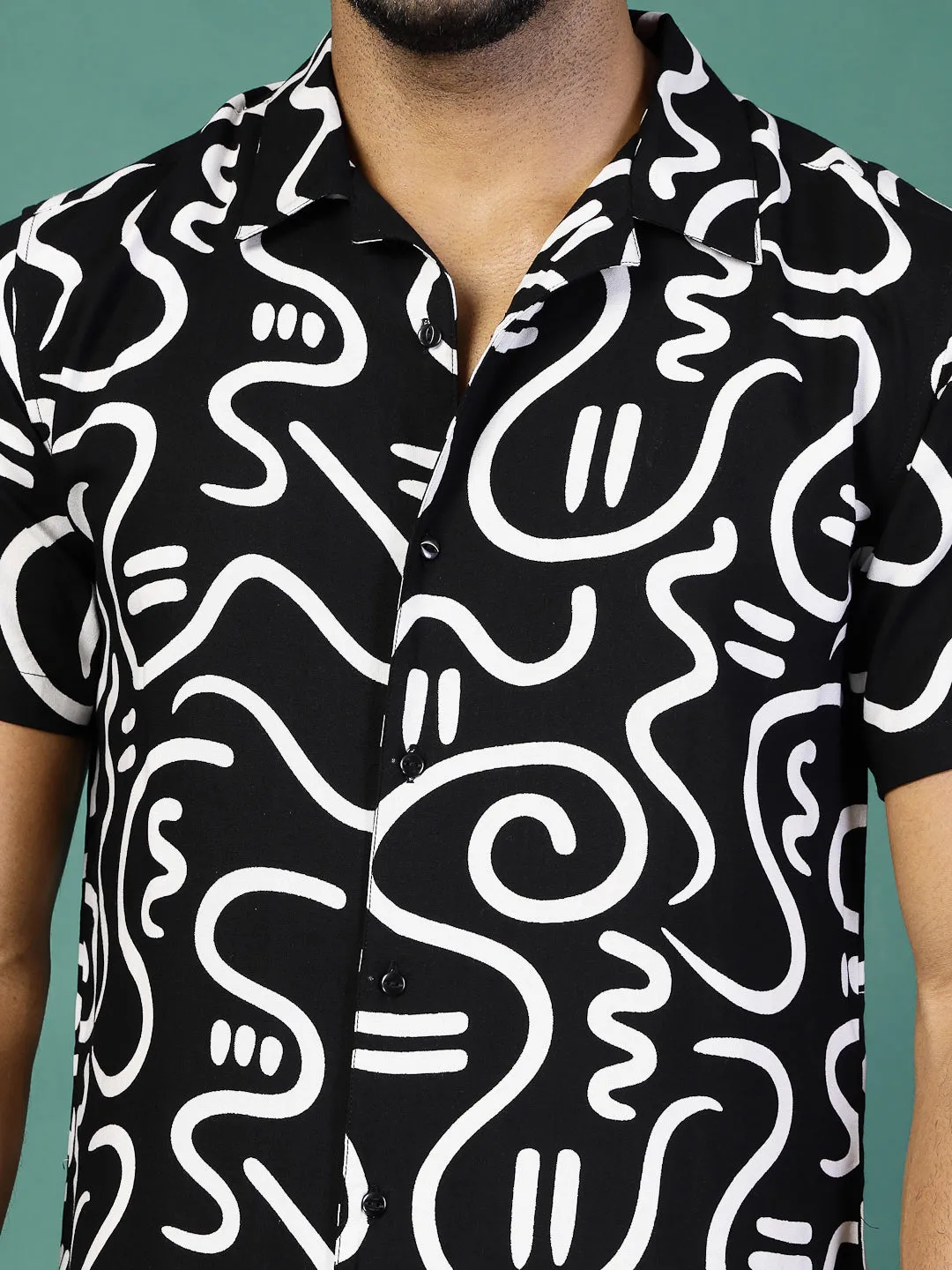 Men Abstract Printed Rayon Co-ords