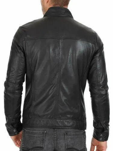 Men Genuine Lambskin Leather Motorcycle Slim fit Jacket Bomber Biker Jacket