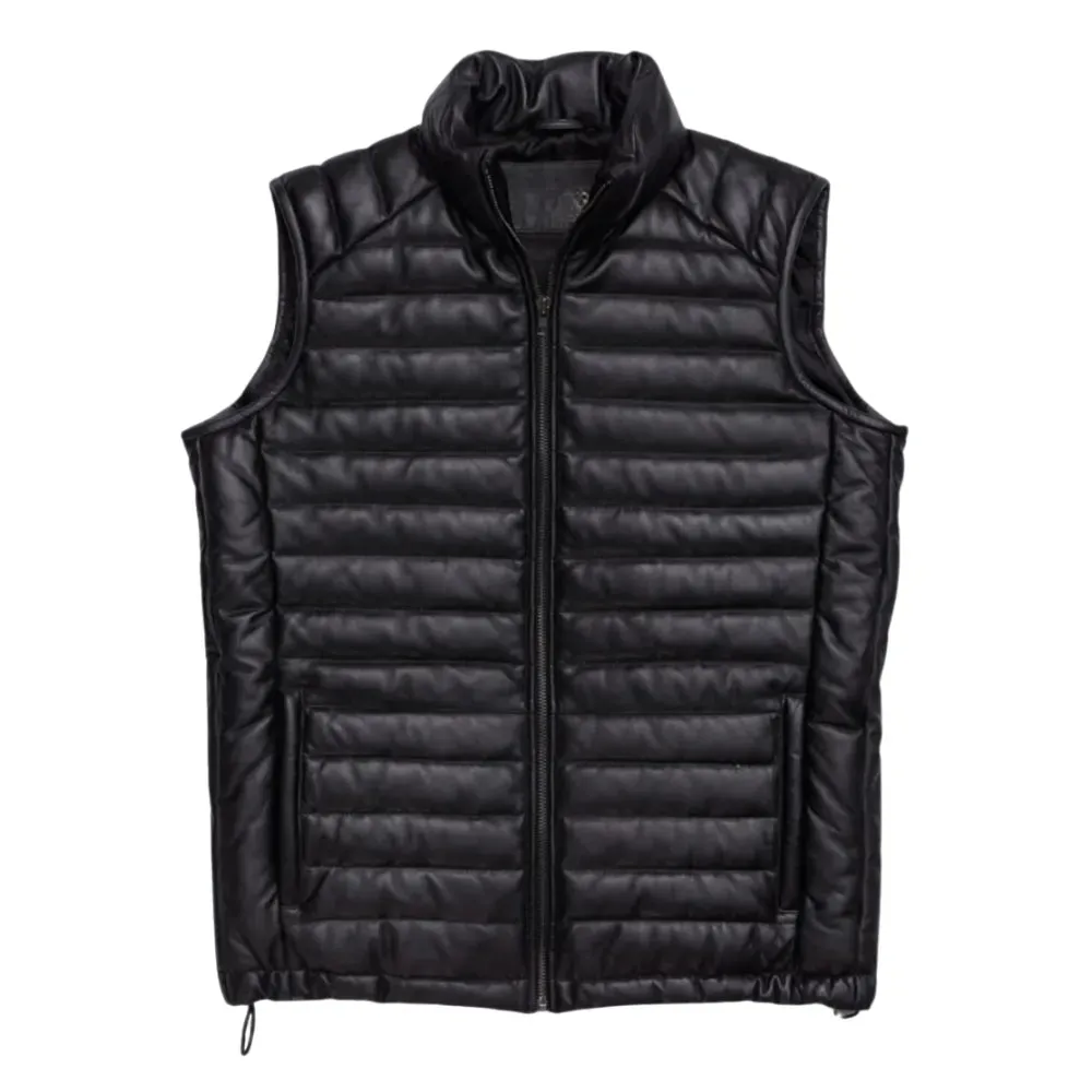 Mens Black Leather Padded Vest