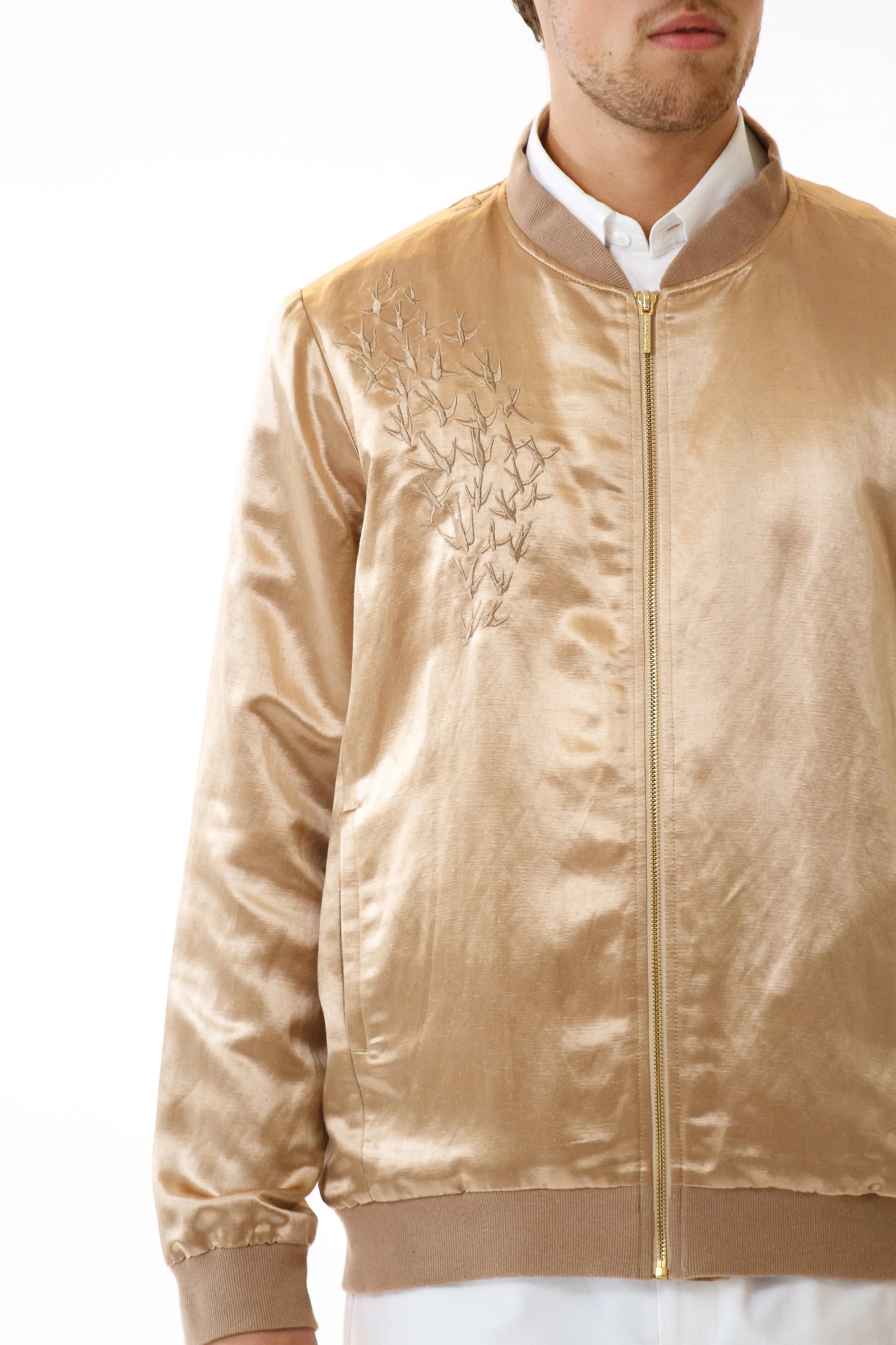 Mens Embroidered Silk Bomber