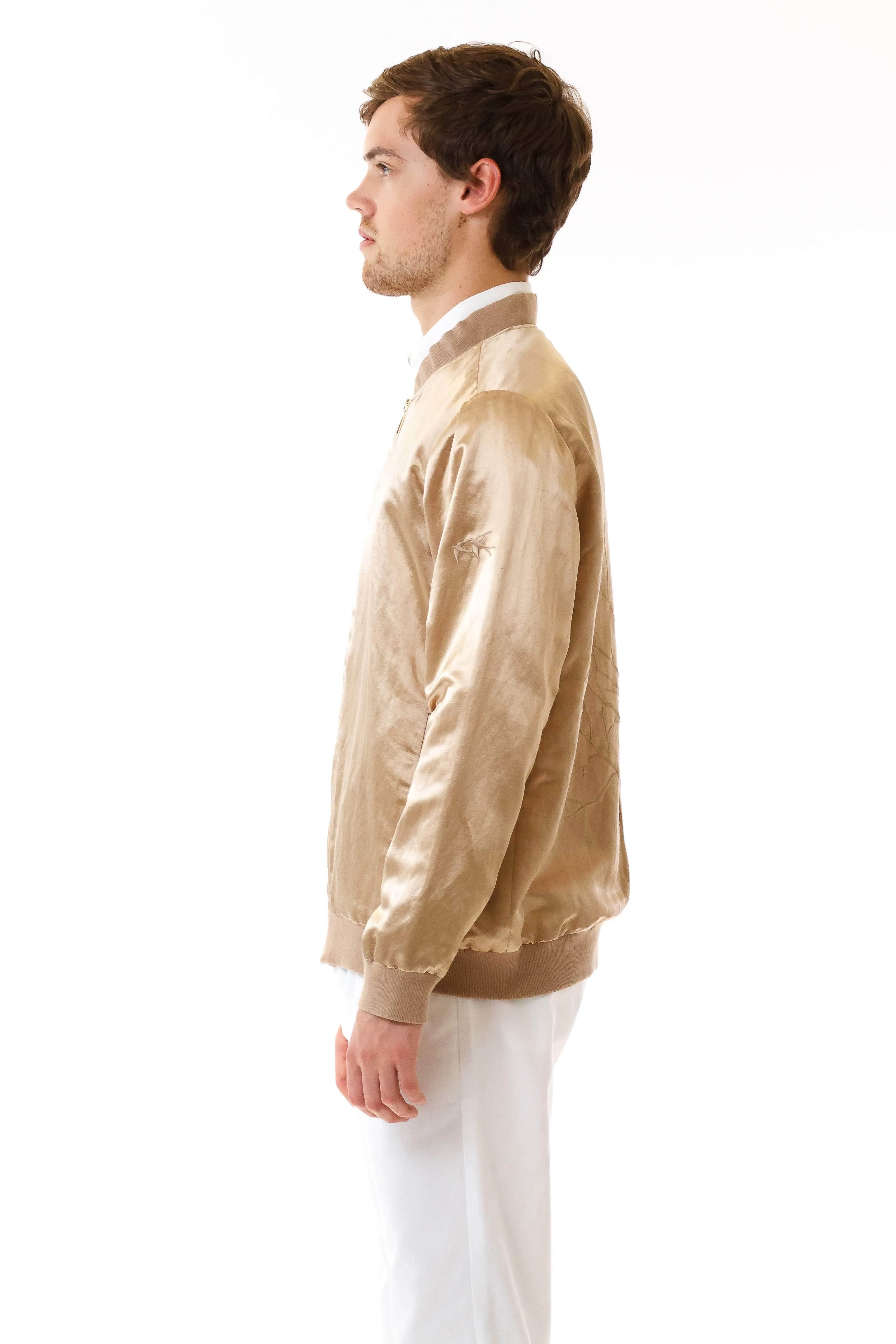 Mens Embroidered Silk Bomber