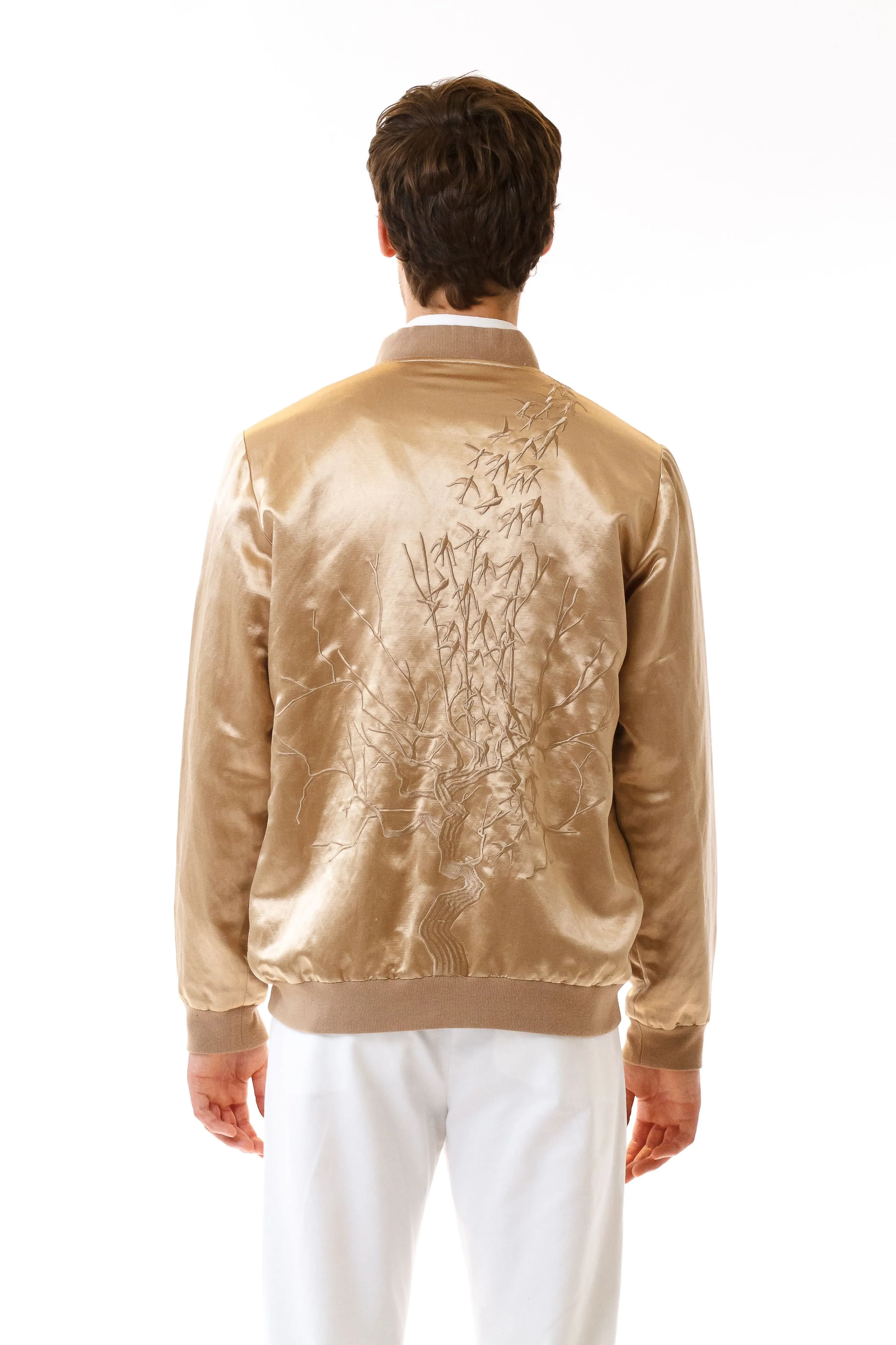 Mens Embroidered Silk Bomber