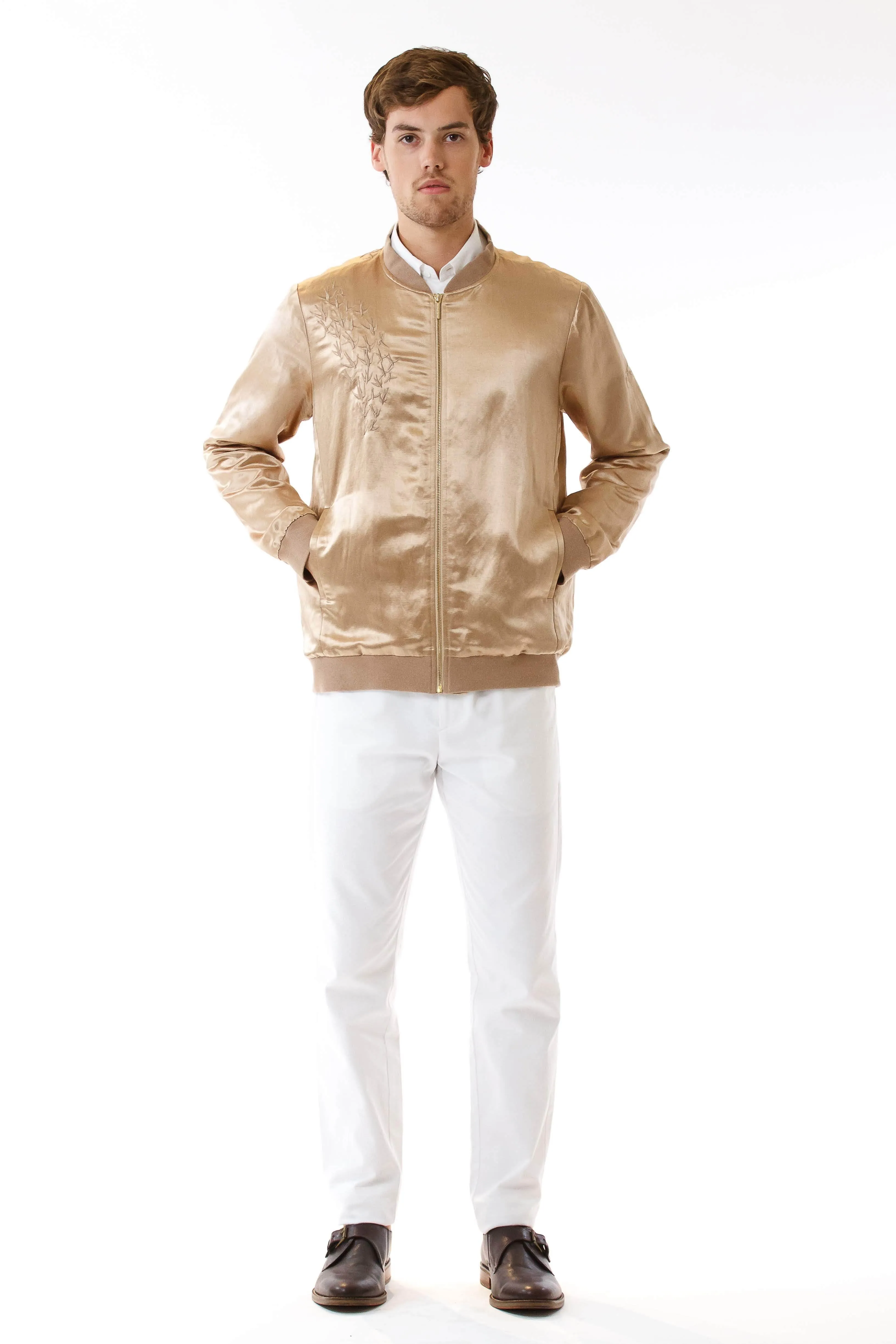 Mens Embroidered Silk Bomber