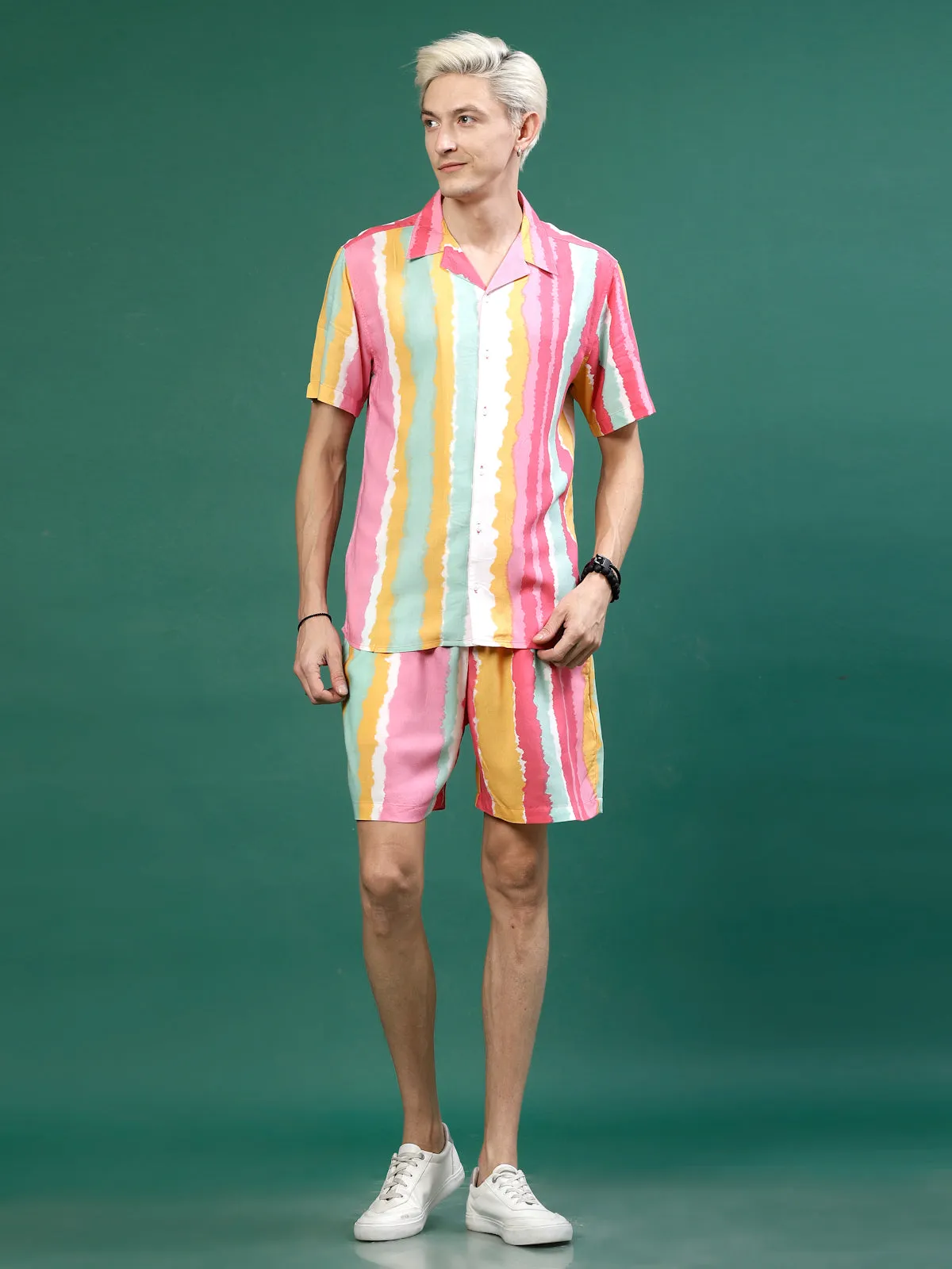 Men's Multicolored Stripes Co-ords