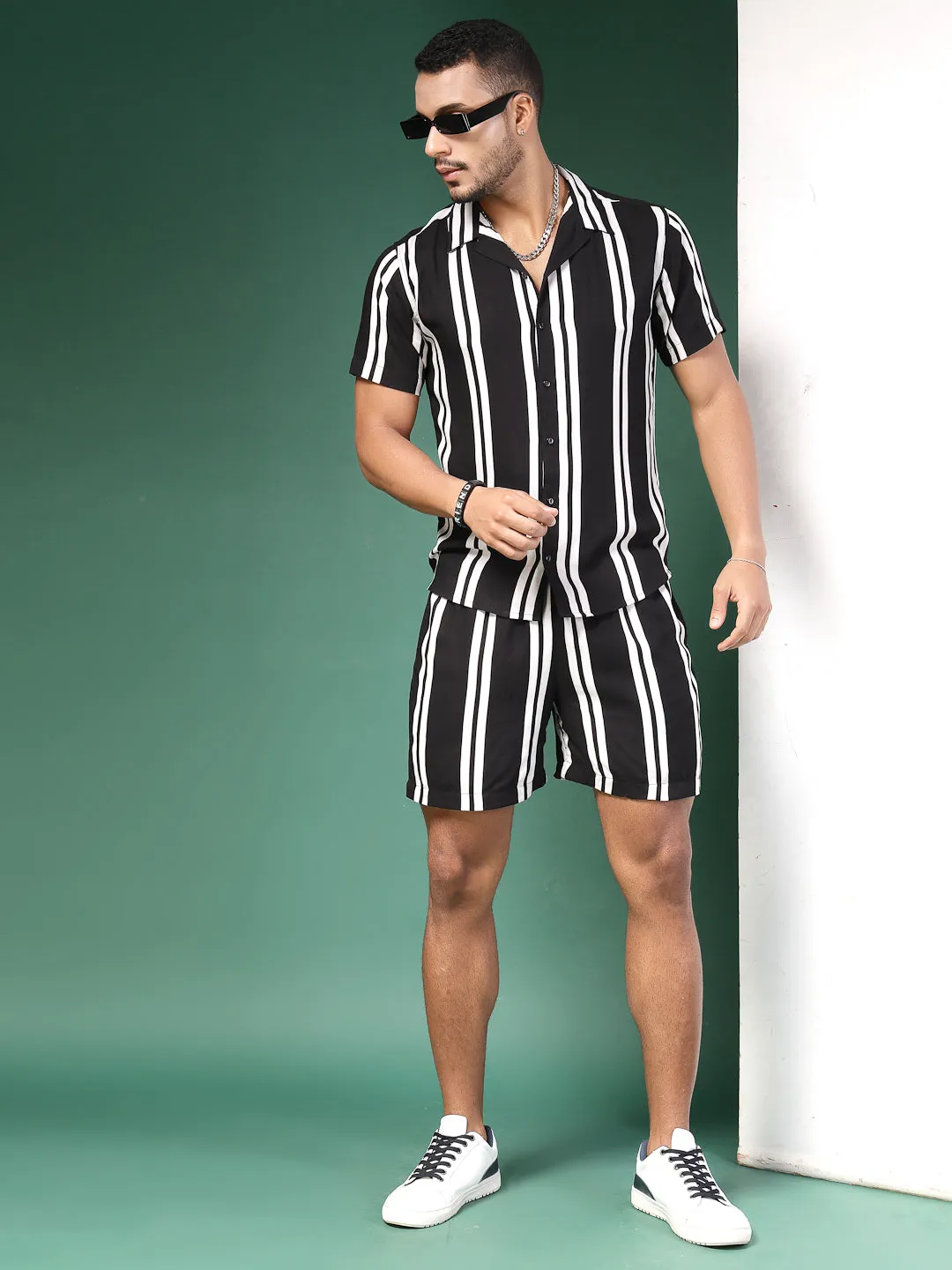 Men's Striped Rayon Co-Ords