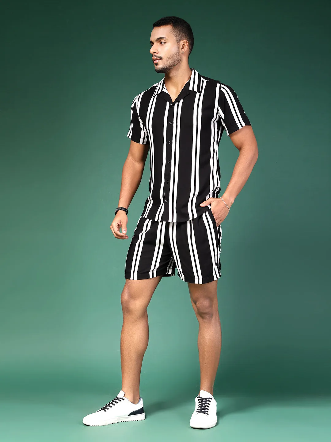 Men's Striped Rayon Co-Ords