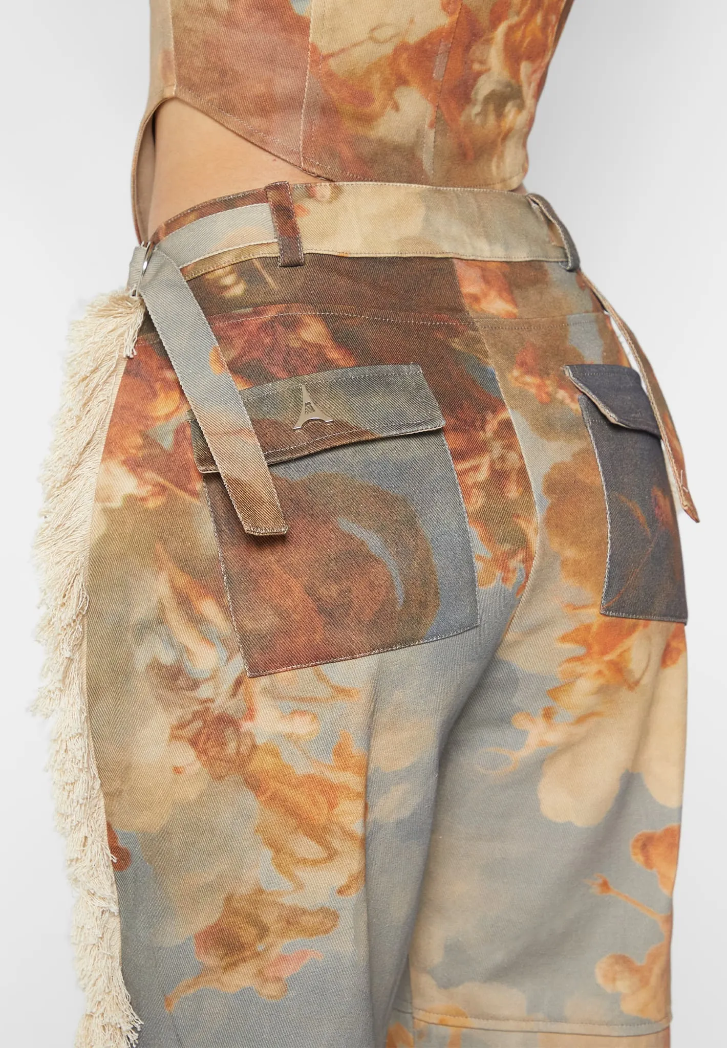 Mid Rise Art Cargo Pants with Tassels - Multi