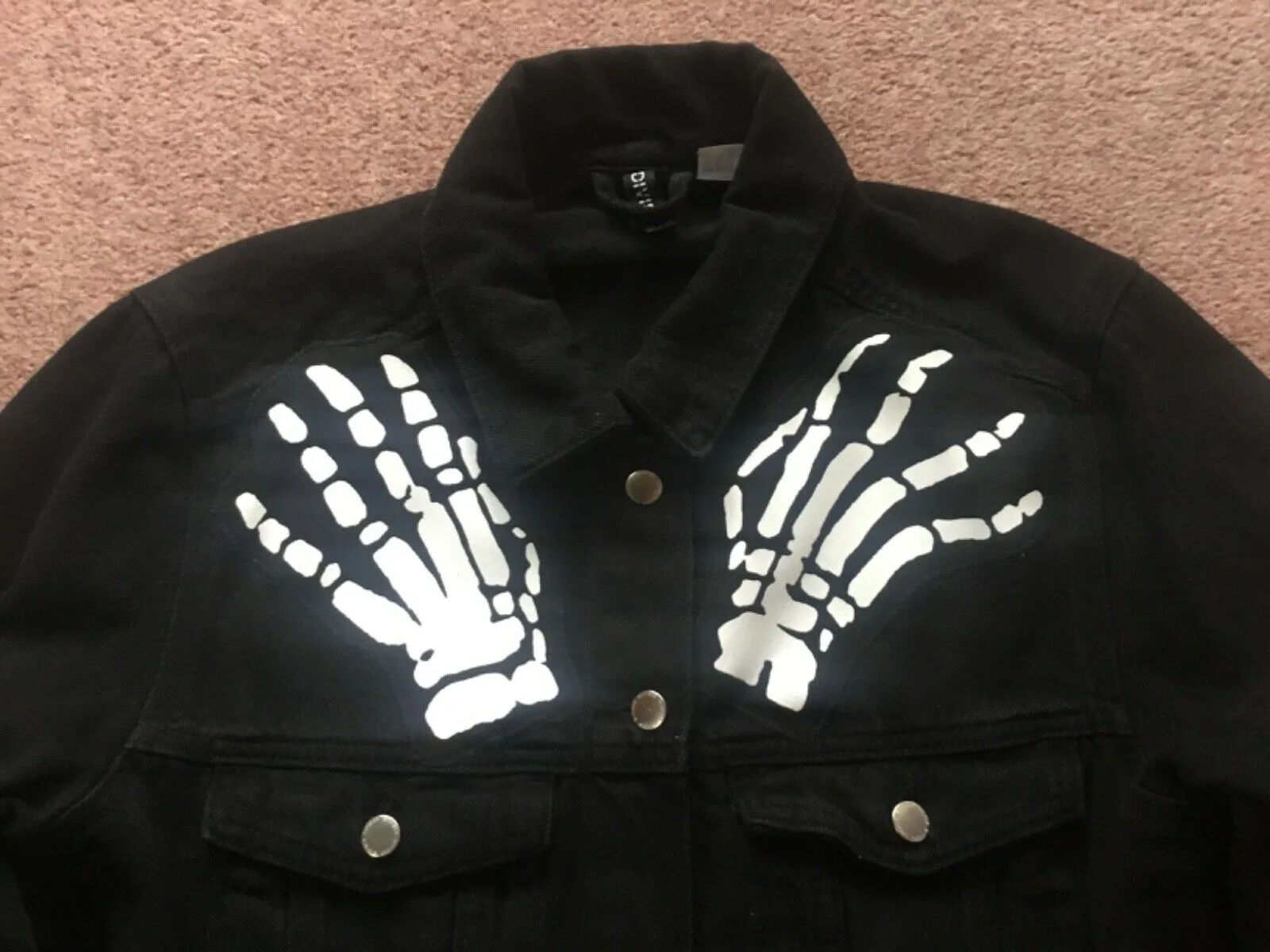 Misfits Crossed Arms Skeletal Hands Crimson Ghost Horror Business Black Denim Punk Girl Jacket