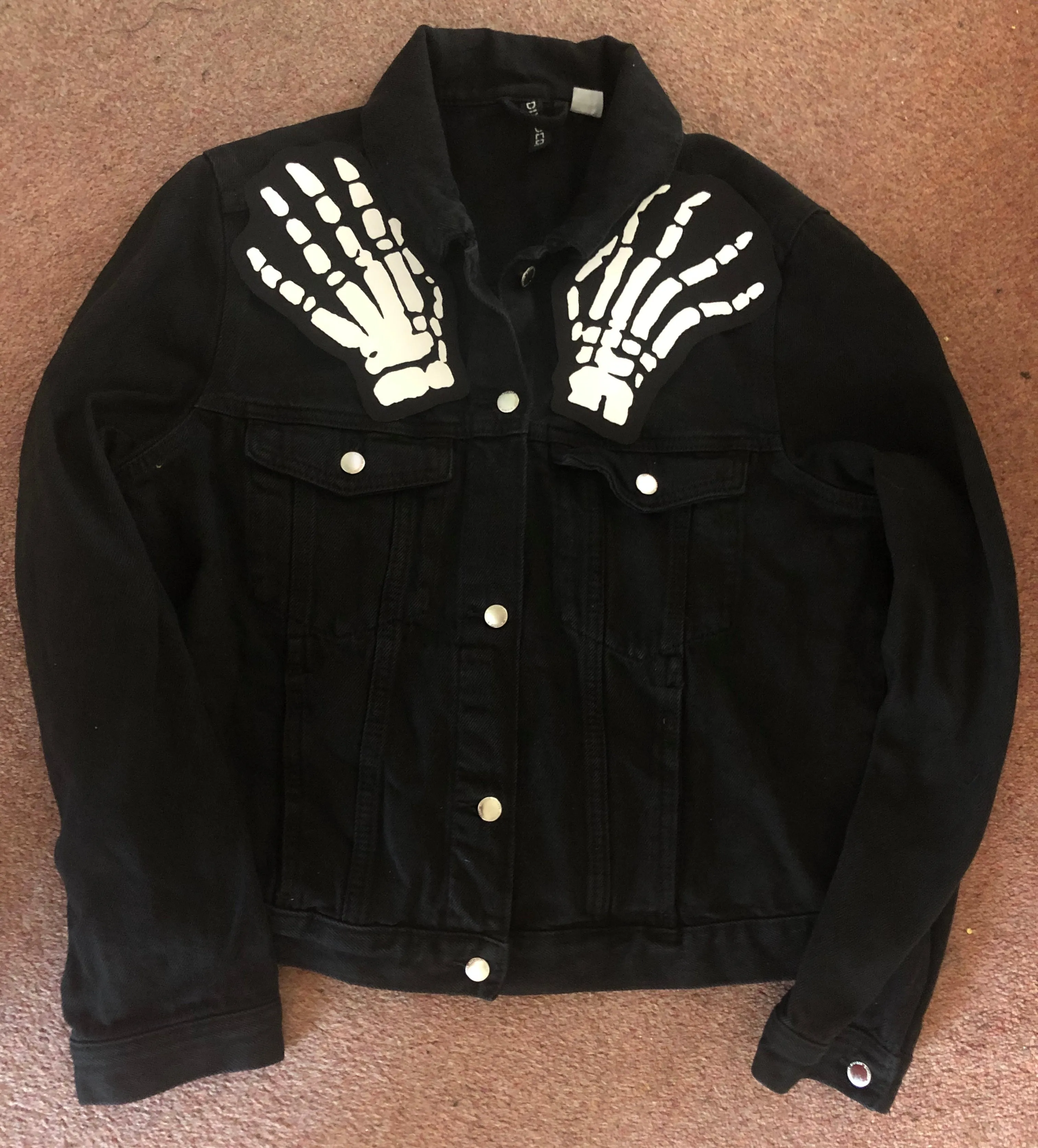 Misfits Crossed Arms Skeletal Hands Crimson Ghost Horror Business Black Denim Punk Girl Jacket