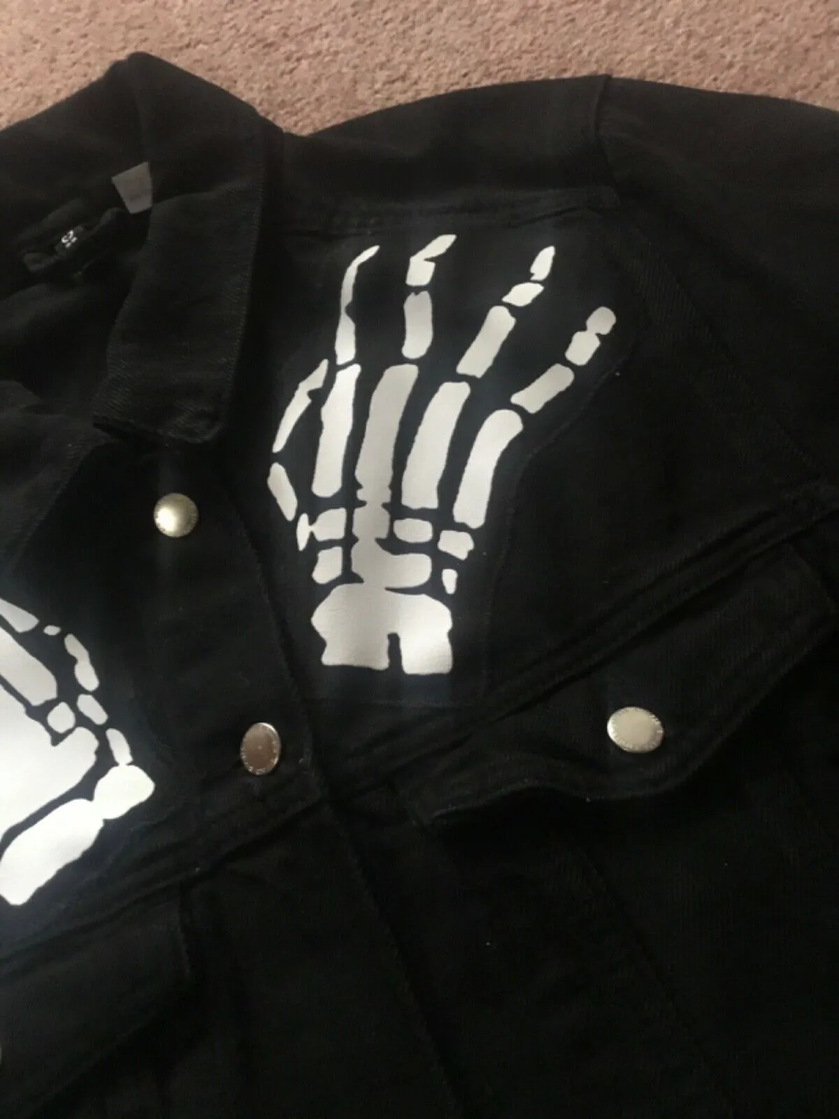 Misfits Crossed Arms Skeletal Hands Crimson Ghost Horror Business Black Denim Punk Girl Jacket