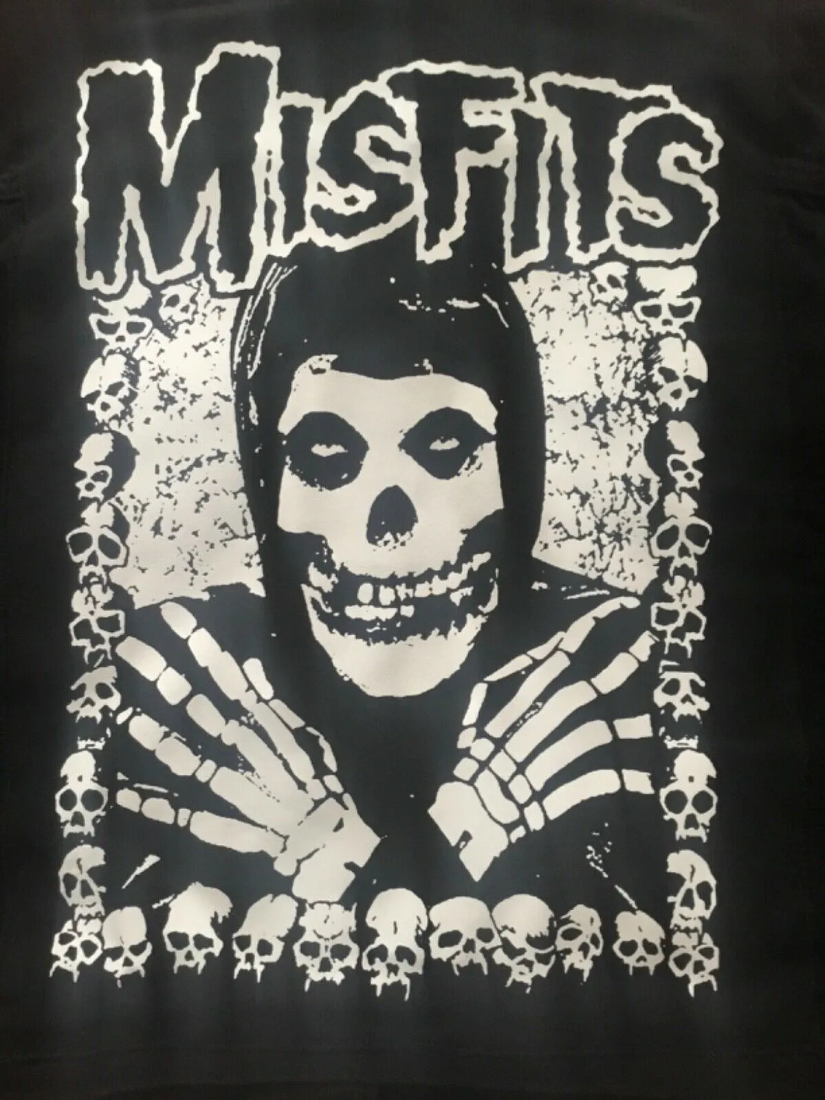 Misfits Crossed Arms Skeletal Hands Crimson Ghost Horror Business Black Denim Punk Girl Jacket