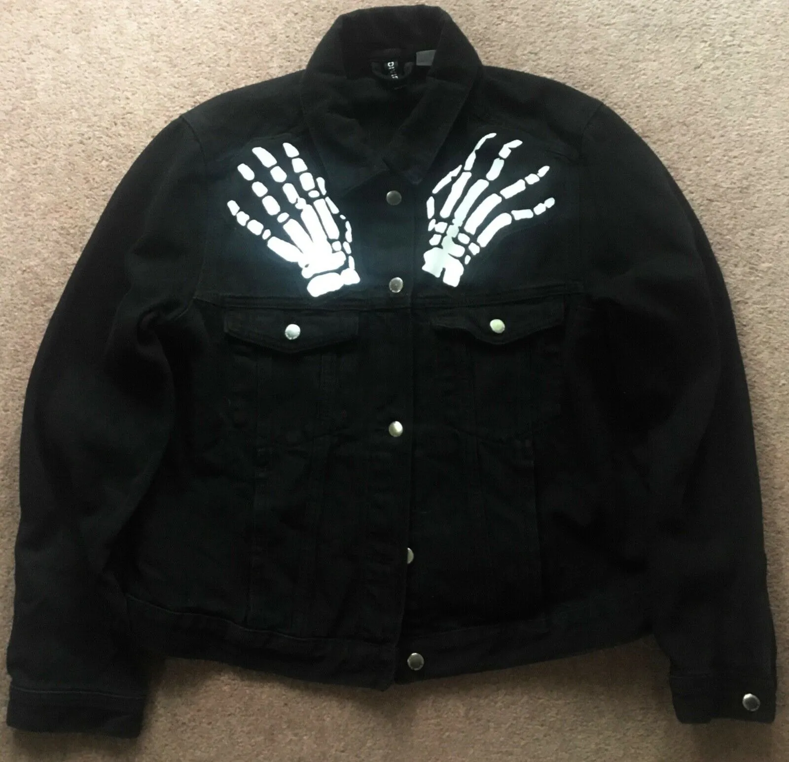 Misfits Crossed Arms Skeletal Hands Crimson Ghost Horror Business Black Denim Punk Girl Jacket