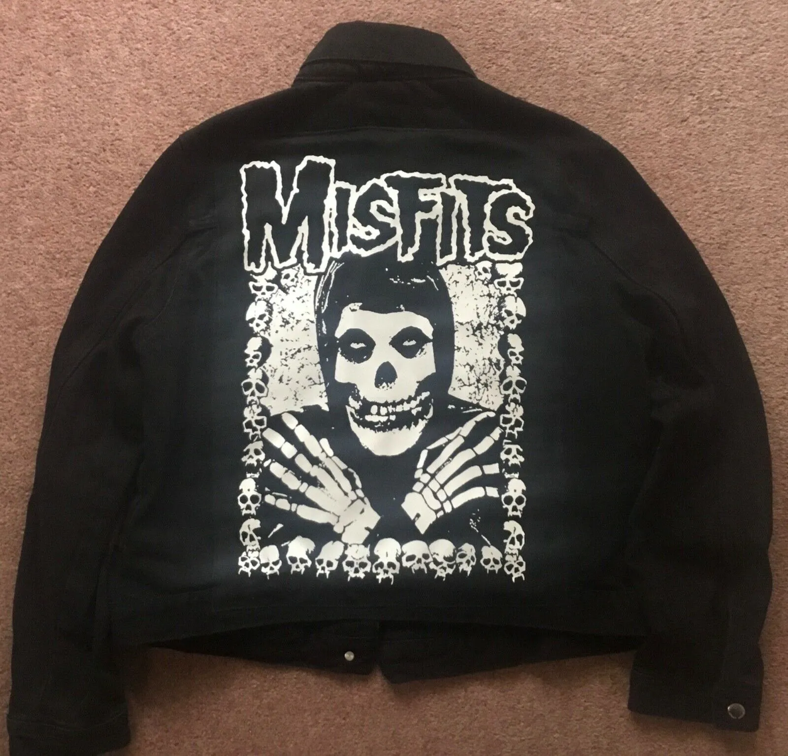 Misfits Crossed Arms Skeletal Hands Crimson Ghost Horror Business Black Denim Punk Girl Jacket