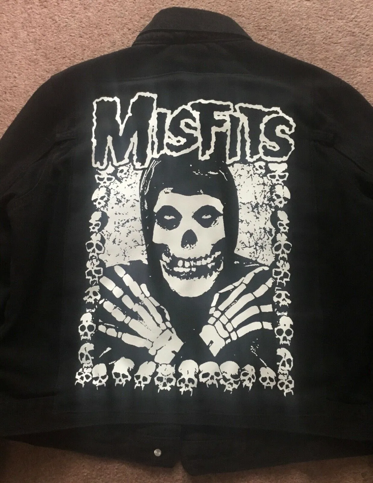 Misfits Crossed Arms Skeletal Hands Crimson Ghost Horror Business Black Denim Punk Girl Jacket