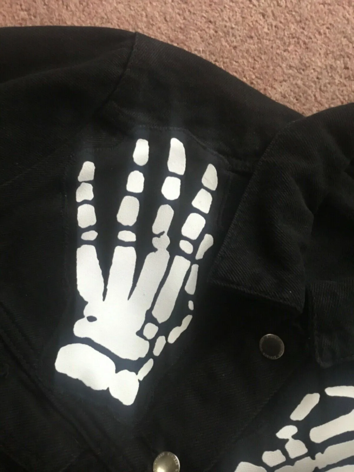 Misfits Crossed Arms Skeletal Hands Crimson Ghost Horror Business Black Denim Punk Girl Jacket