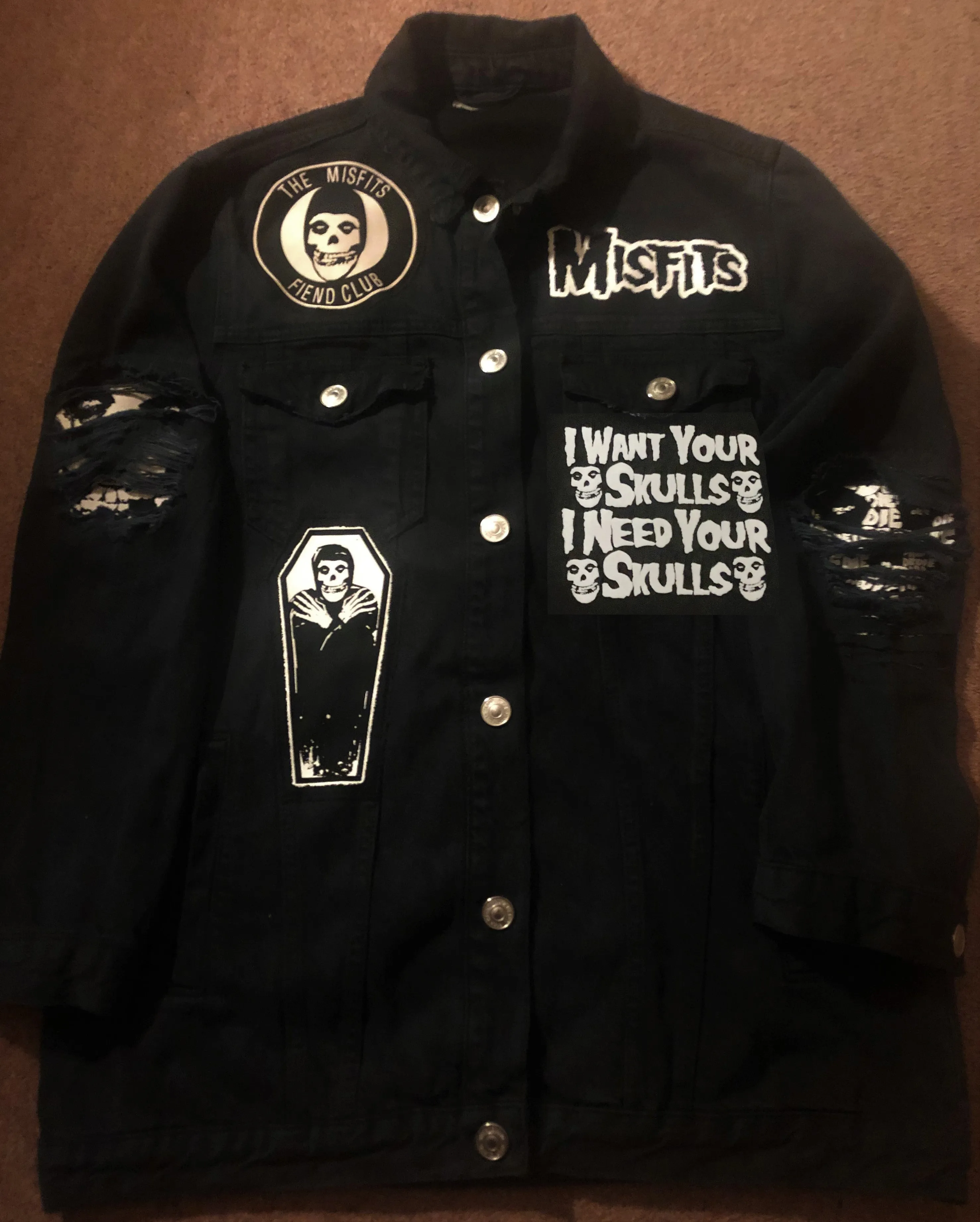 Misfits Fiend Club Distressed Slashed Denim Jacket Crimson Ghost Horror Punk