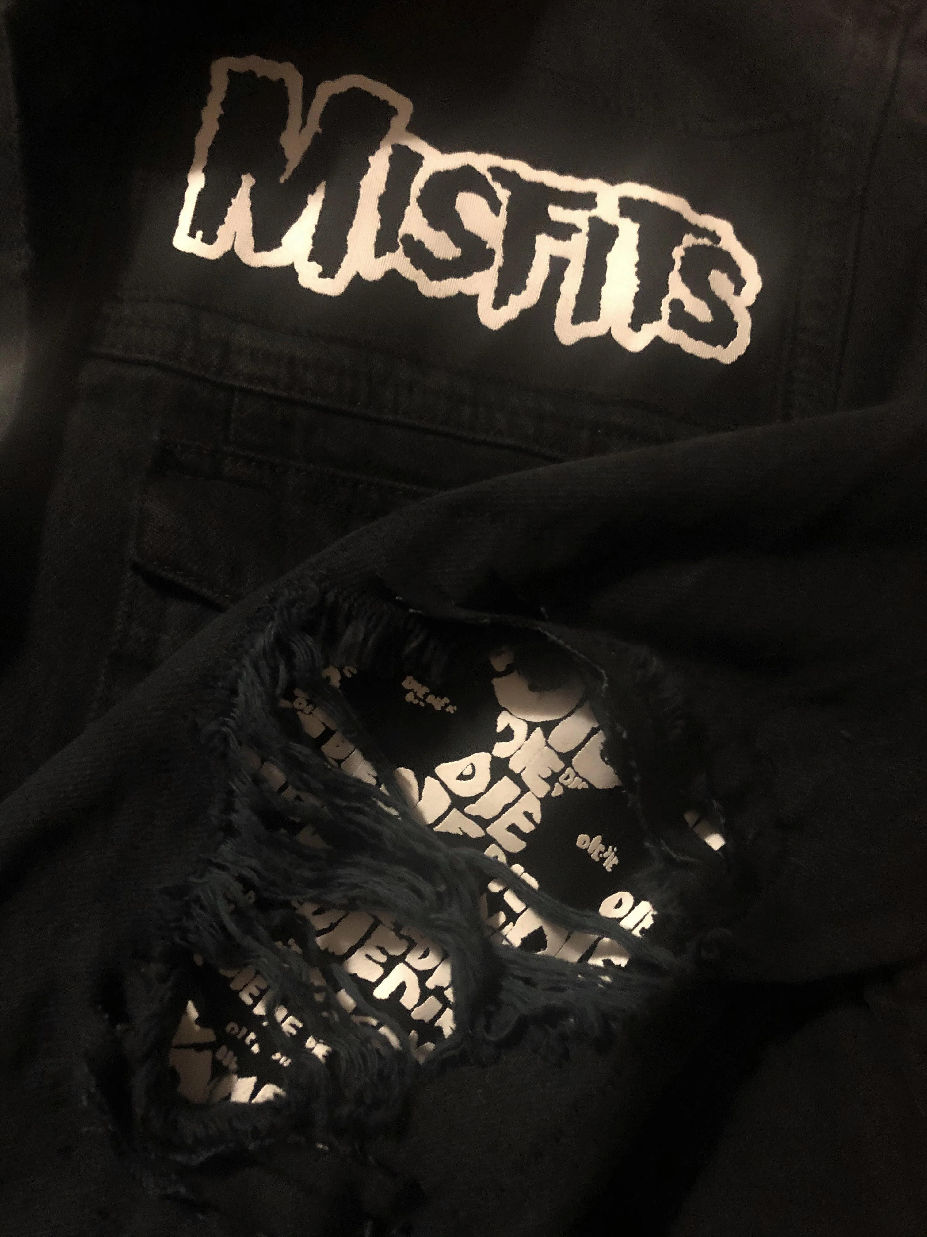 Misfits Fiend Club Distressed Slashed Denim Jacket Crimson Ghost Horror Punk