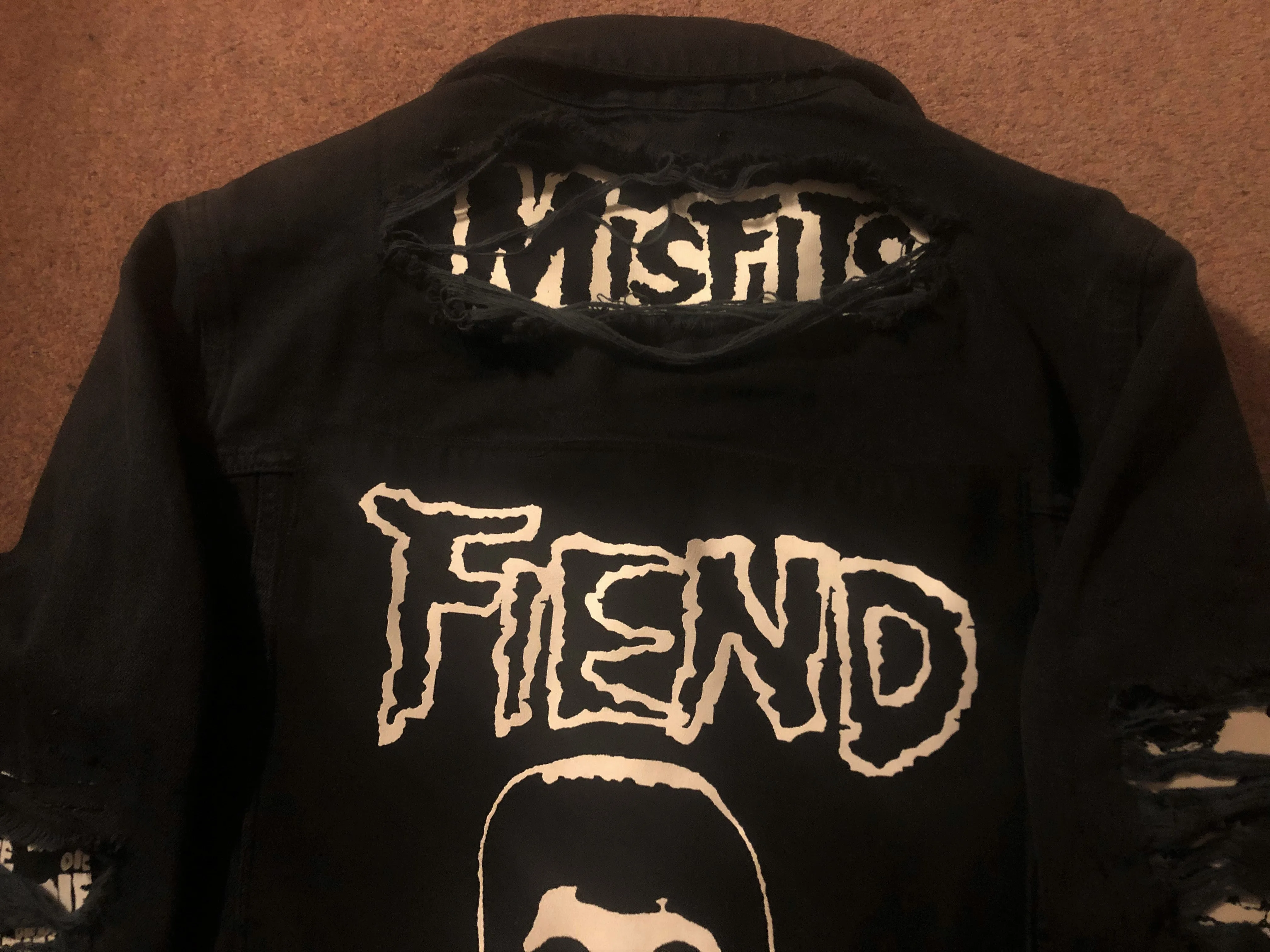 Misfits Fiend Club Distressed Slashed Denim Jacket Crimson Ghost Horror Punk