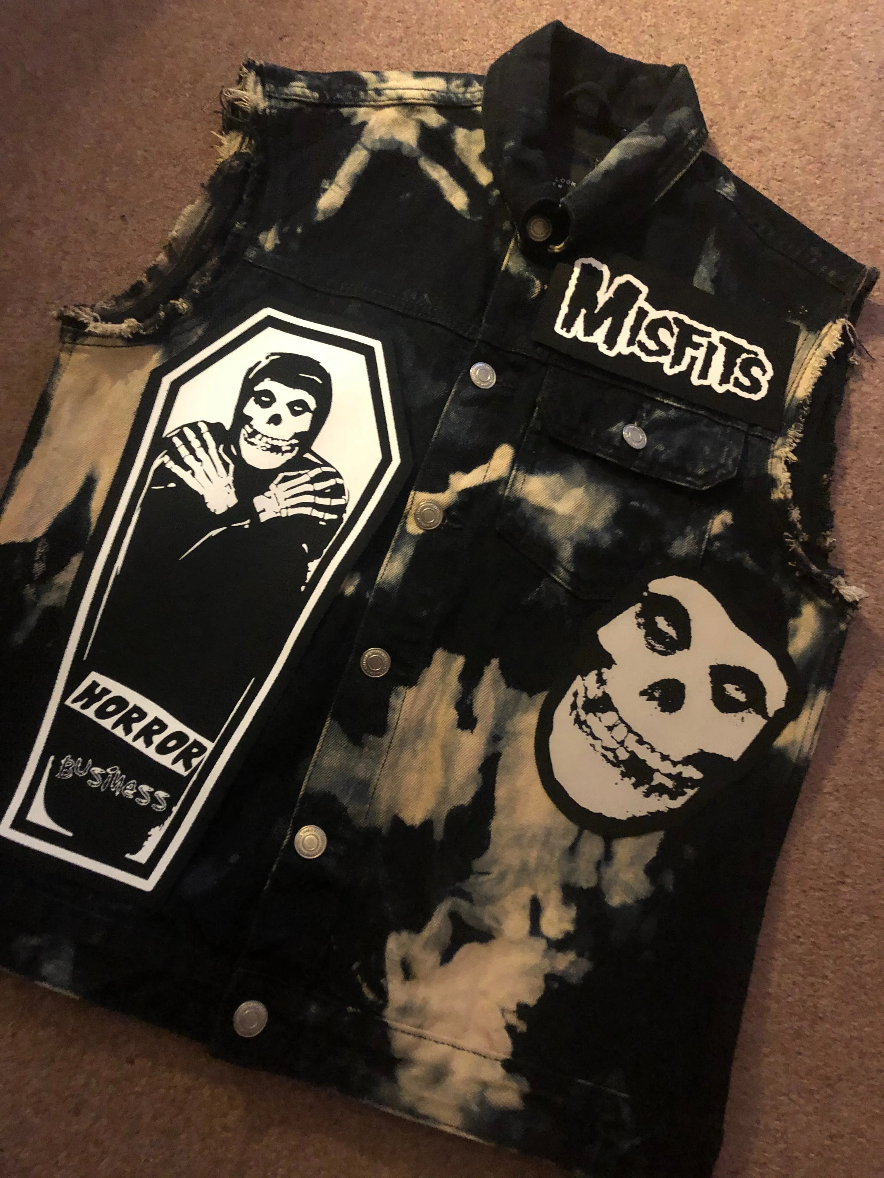 Misfits Tie-Bleach Horror Business Denim Punk Cut-Off Crimson Ghost Fiend Club