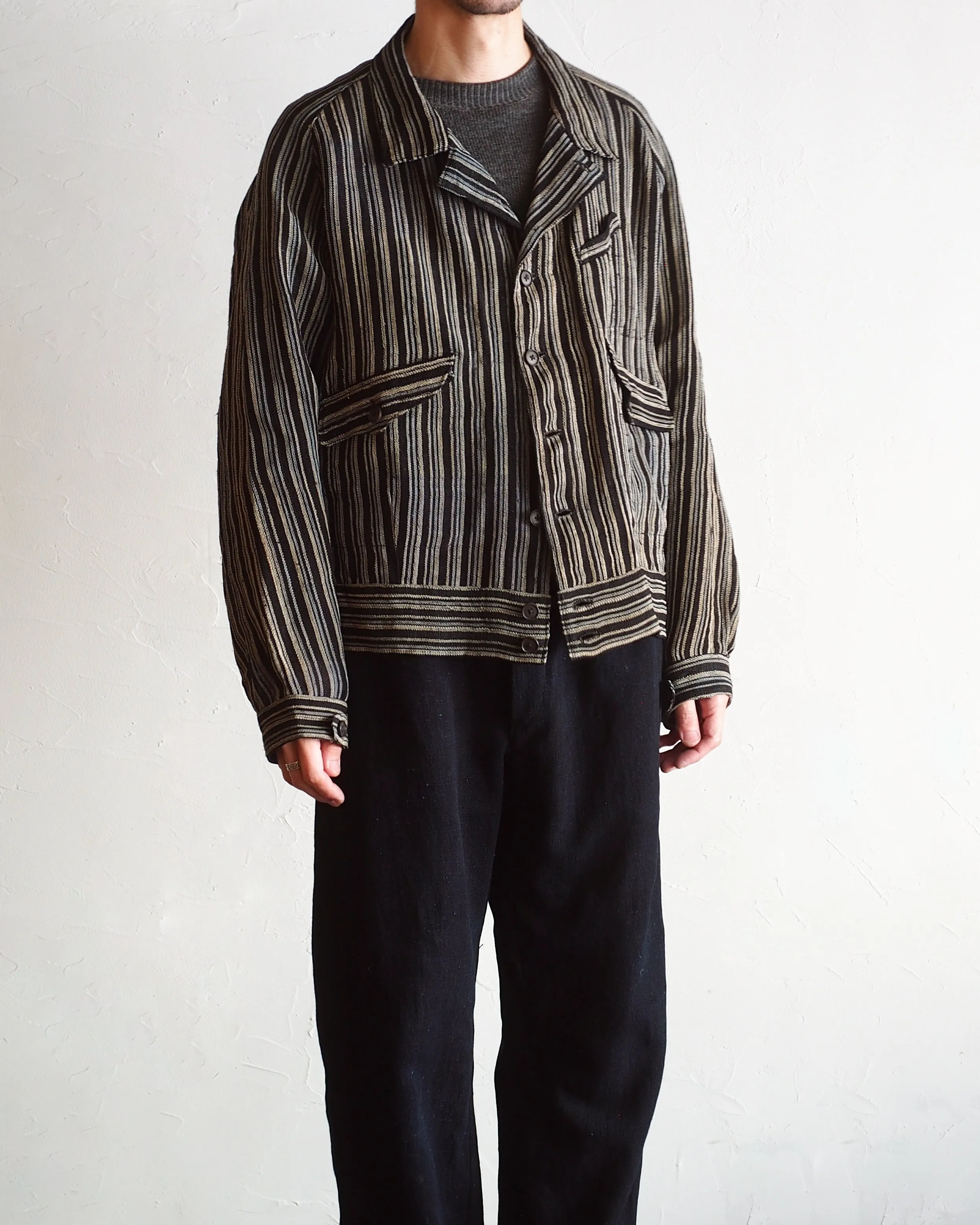 NORA SHORT JACKET~Japan old stripe hemp fabric~