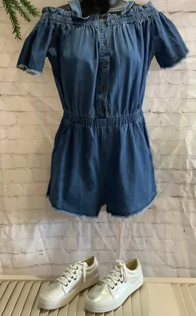 Off Shoulder Denim Romper | Easel